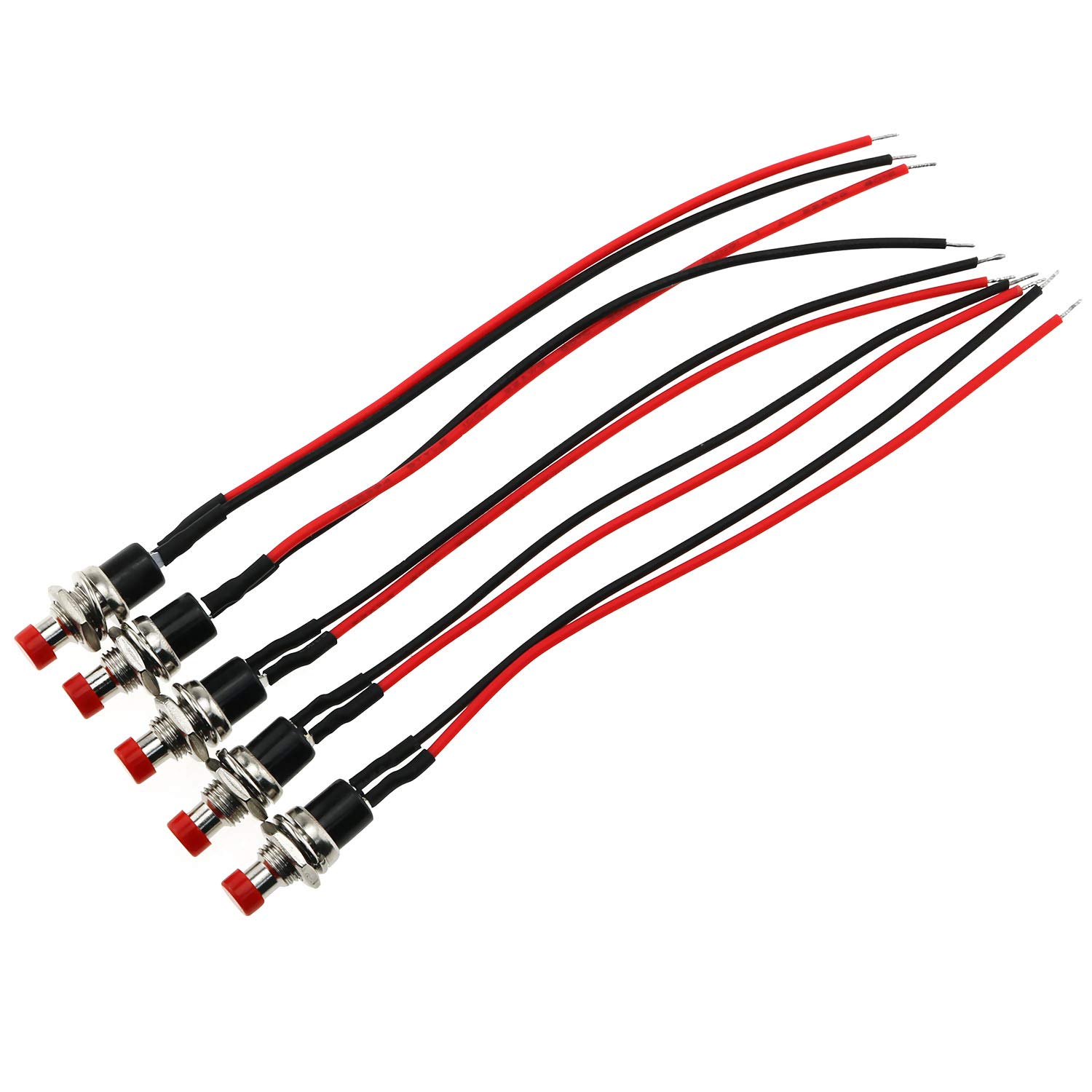 E-outstanding Push Button Switch 5PCS Mini 2Pins 1A 250V AC SPST ON/Off Normal Open Momentary Push Button Switch with Pre-soldered Wires Red