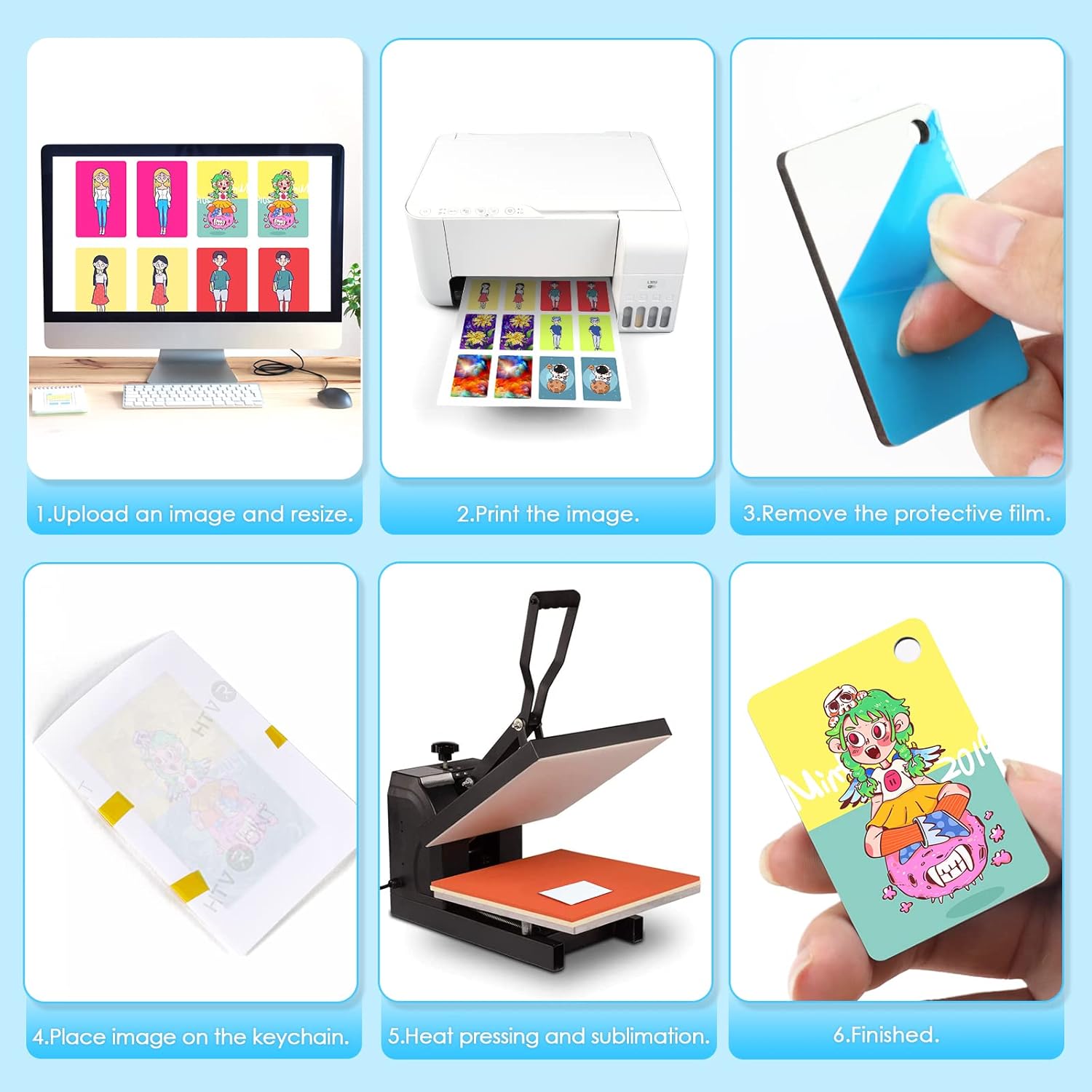 HTVRONT Sublimation Keychain Blanks - 120Pcs with Blue Protective Film - MDF Rectangle Keychain with Tassels - Heat Transfer Double Sided - Image 6