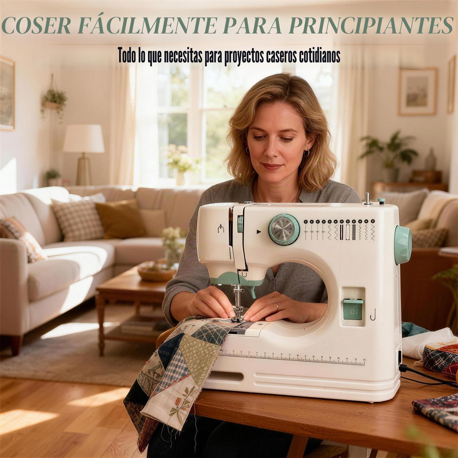 Máquina de Coser Compacta con 12 Programas de Puntadas, 2 Velocidades, Función de Retroceso & Pedal, Kit Básico de Costura Incluido, Ideal para el Hogar
