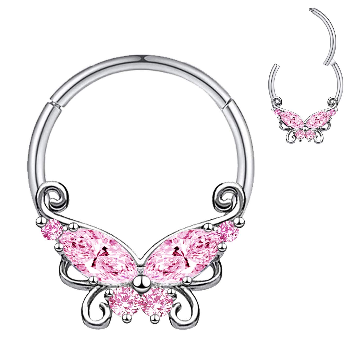 CHARM ONLINE16G 316L Stainless Steel Daith Earrings Hoop Cluster CZ Hinged Segment Clicker Daith 8mm Inside Diameter Clicker Helix Ear Piercing…