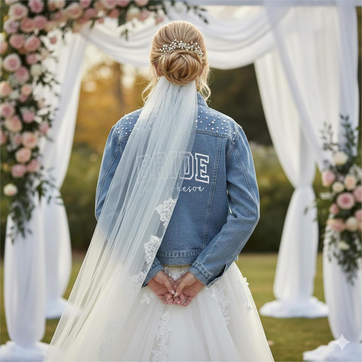 Personalized Embroidered Bride Denim Jacket, Future Mrs Jean Jacket With Pearls, Wedding gifts for Bride - Image 2