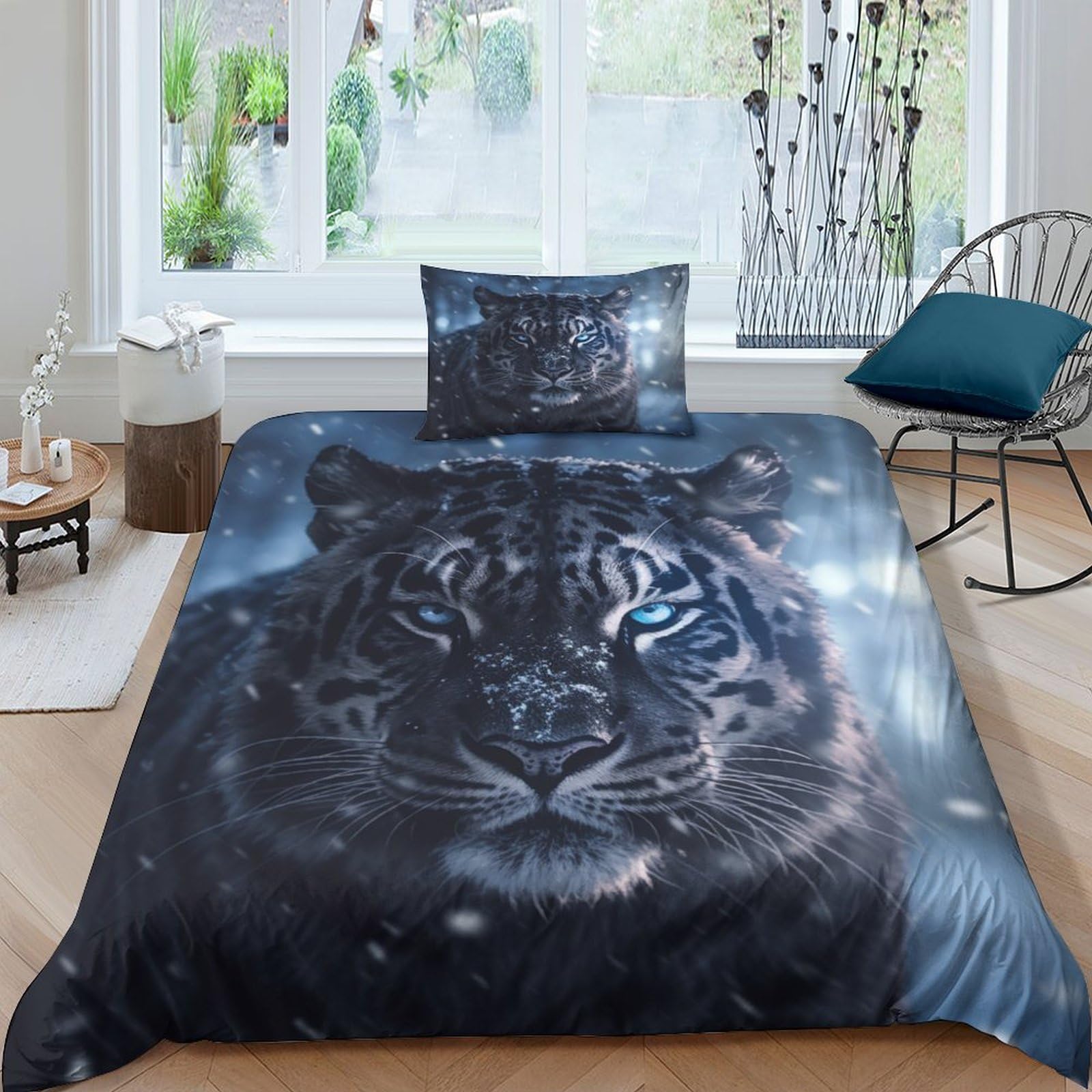 GOOSMI Tiger Duvet Cover Quilt Cover for Boys Girls 3D Printed Animal Comforter Covers with Zipper Closure Soft Microfiber with Pillow Cases Bedding Set 3 Pieces Single（135x200cm）
