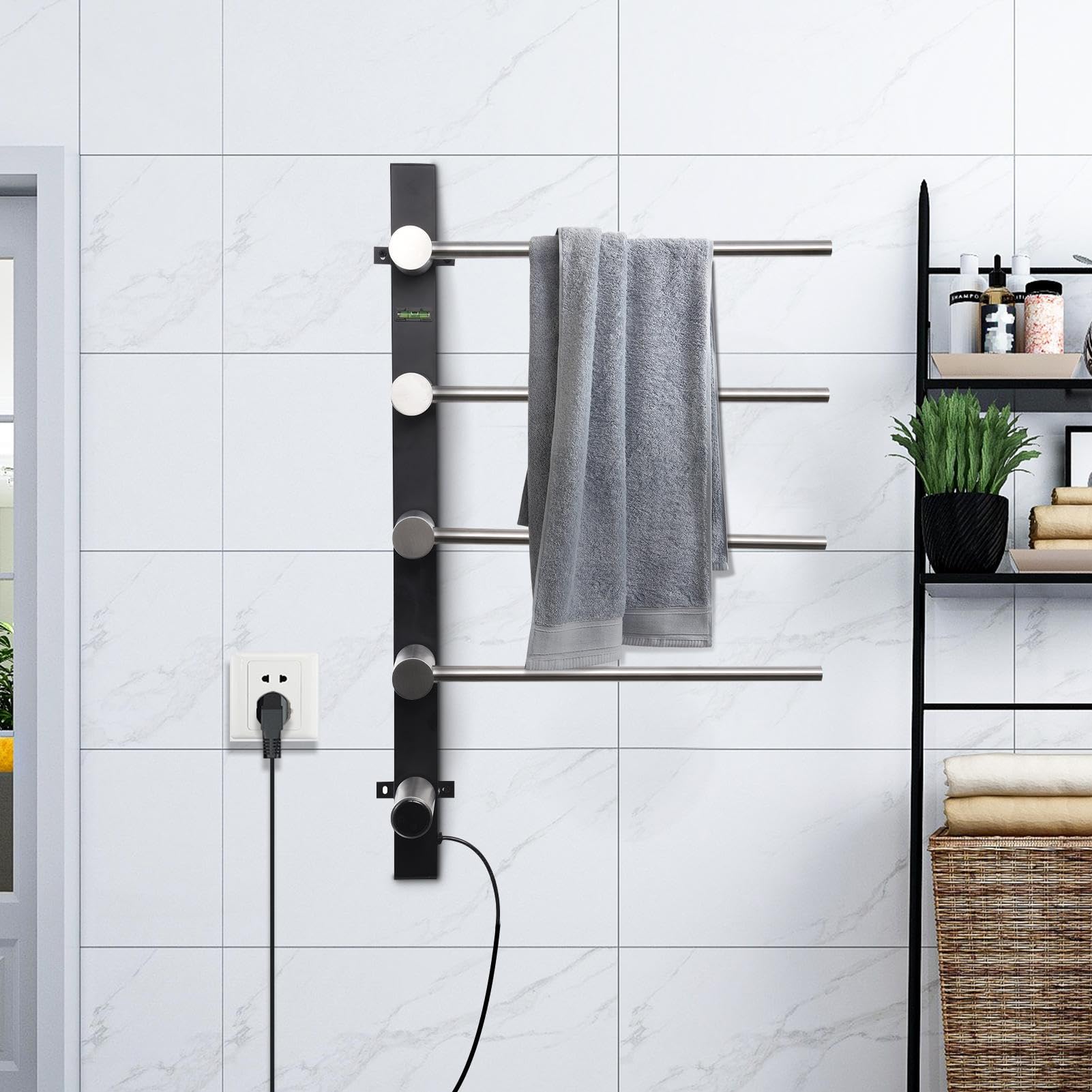 Heated Towel Rack - Electric Towel Heater with Timer | Towel Heater LED Display, Adjustable Temperature 4 Towel Drying Rack for Bathrooom