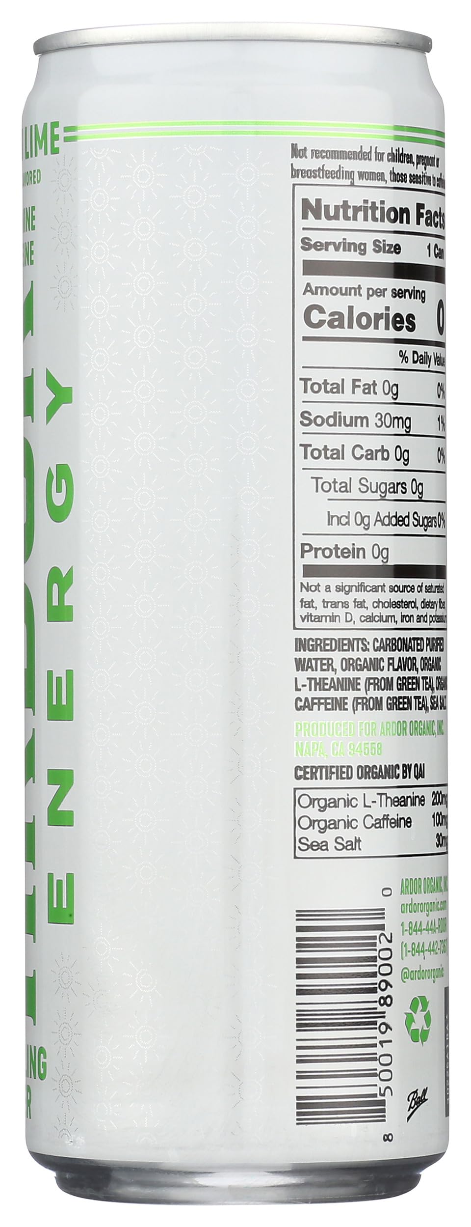 Ardor Organic Mexican Lime Sparkling Energy Water, 12 FZ