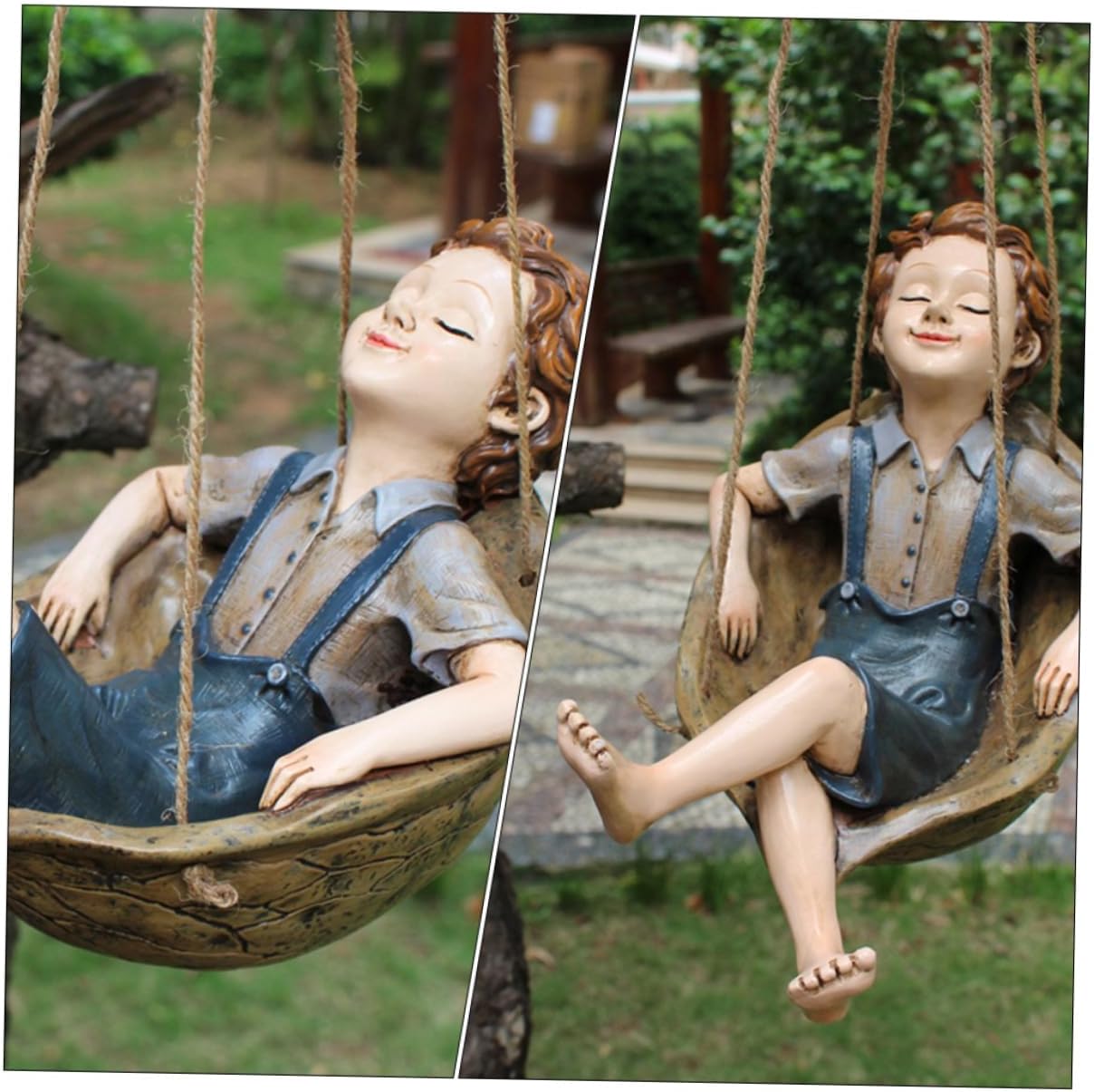 ORFOFE Walnut Boy Swing Resin Hanging Ornament Home Decor Garden Fairy Swing Decor