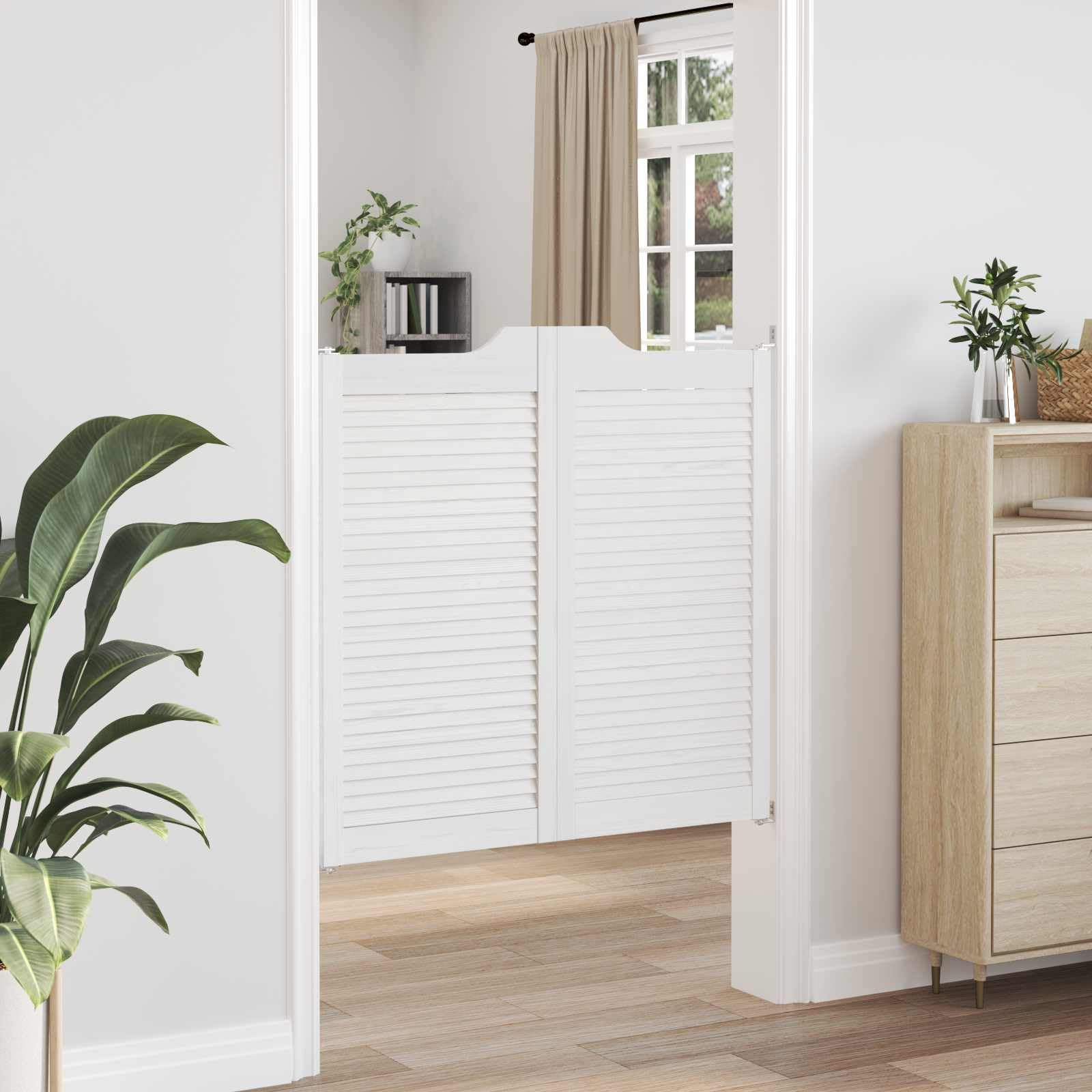 Puertas batientes 2 pcs Blanco Madera de Pino Maciza Puerta Abatible de Madera Maciza para Interiores Pasillo, Cocina, Bar 100 x 100 cm