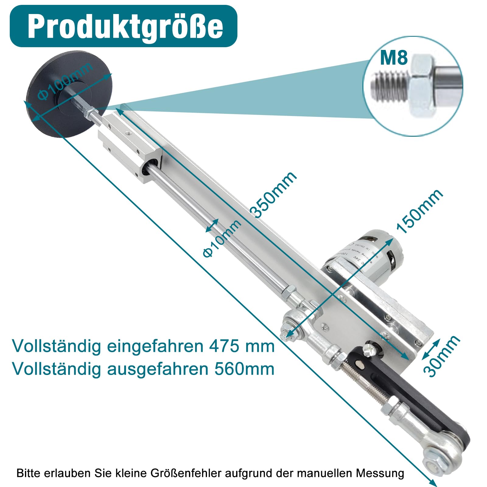 DIY hubkolbenmotor Linearantrieb DC 24V 120RPM Hub 30mm-150mm einstellbarer Teleskopmotor mit Geschwindigkeitsregler, Saugnapf und Fernbedienung