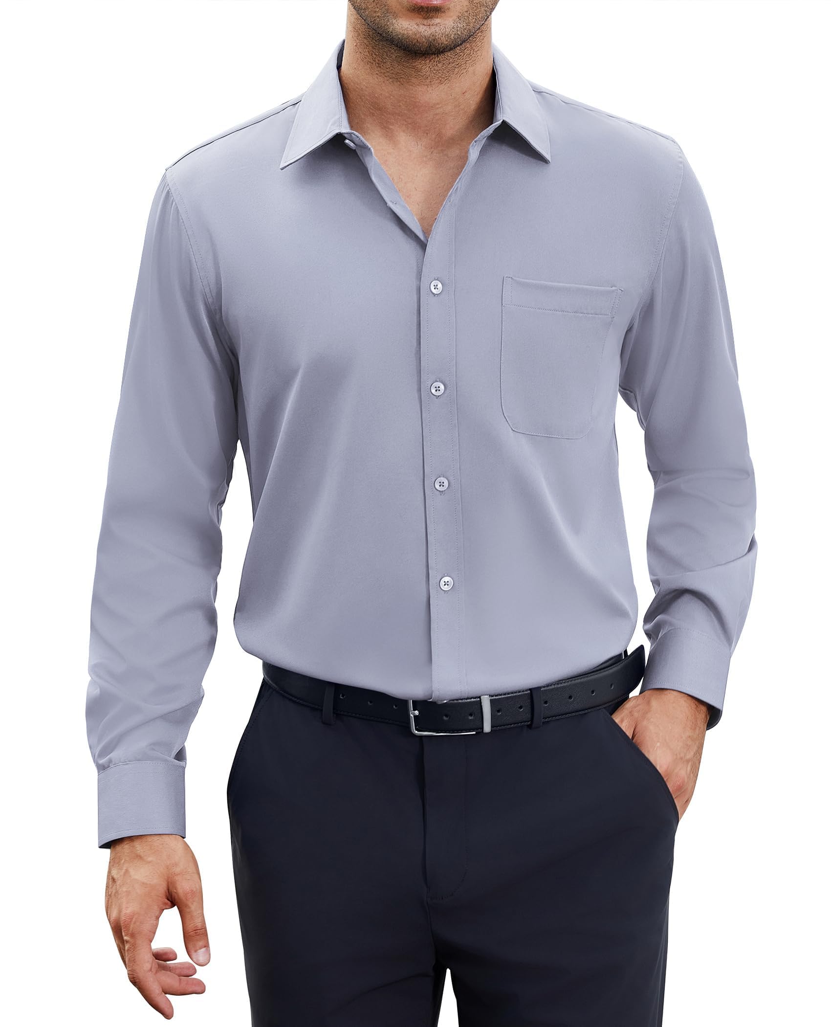 siliteelon Herren Hemden Bügelfrei Regular fit Oberhemden Herren Langarm Unifarben Stretch Freizeithemden Businesshemd Anzug Hemd