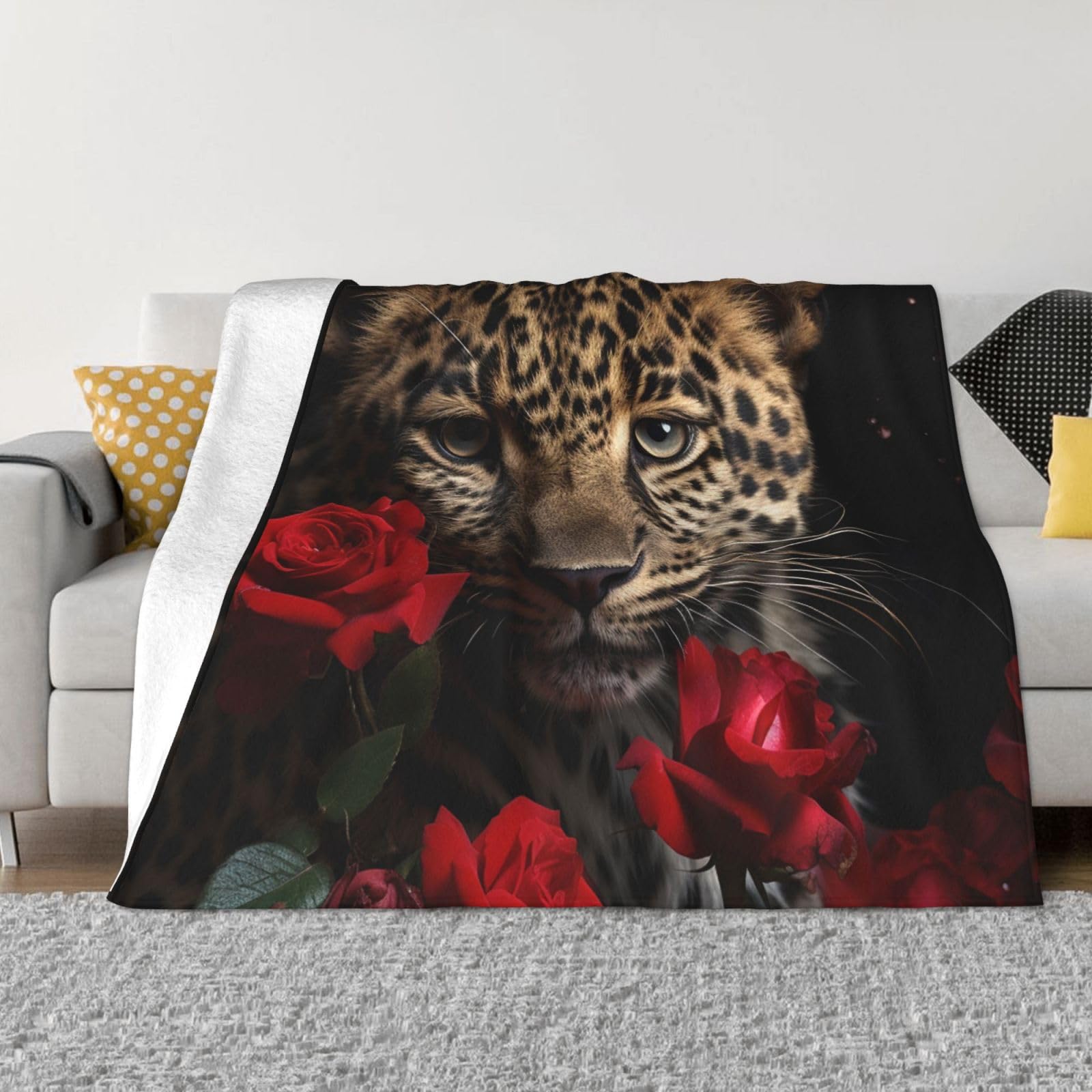 KLOPH Rose Leopard Throw Blanket 80"x60" Flannel Fluffy Warm Blanket for Couch, Reversible Plush Blankets for Bed, Comfy Fuzzy Blanket for Sofa, Plush Lightweight-Blankets for All Season