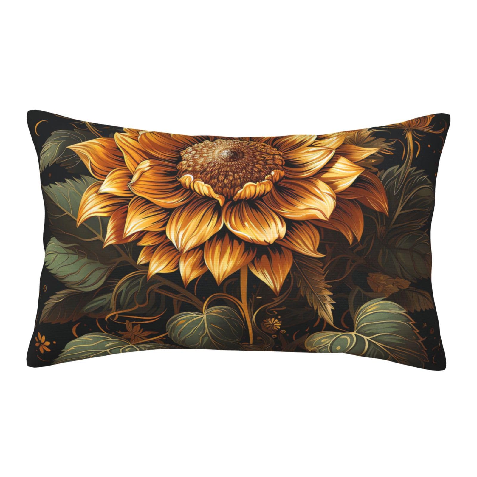 Velvet Pillowcases 14"x20" Ultra Soft Breathable Pillow Cases, Luxury Fuzzy Throw Pillow Covers with Zipper, Sunflower on Black Background Pillow Shams All Seasons Decorative Cushion Cases for Couch