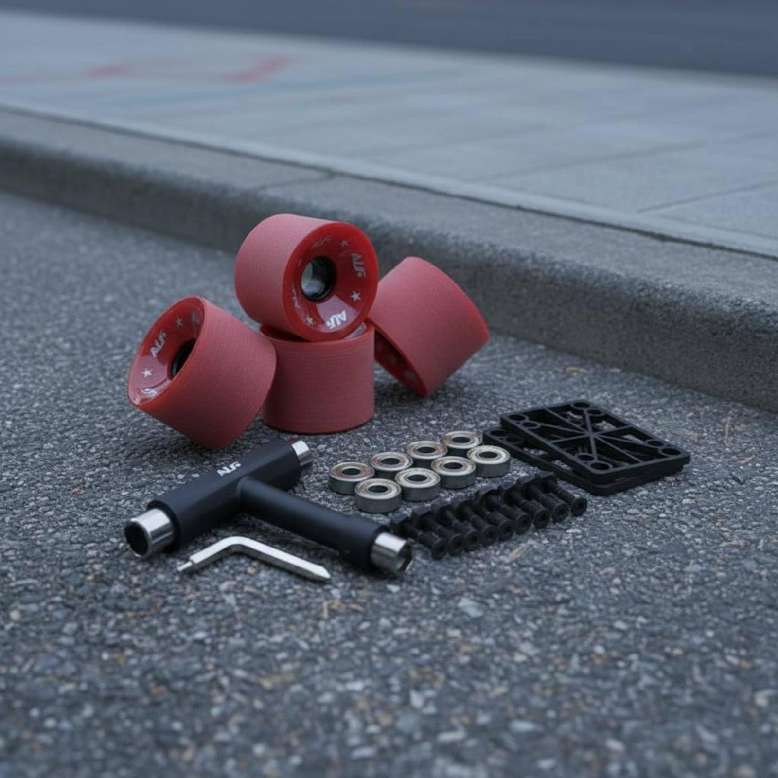 Ensemble Roues de Skateboard Longboard Pack Roues Roulements Quincaillerie Outils en Polyuréthane pour Confort Constant Réponse Vive Longévité Adapté, Noir