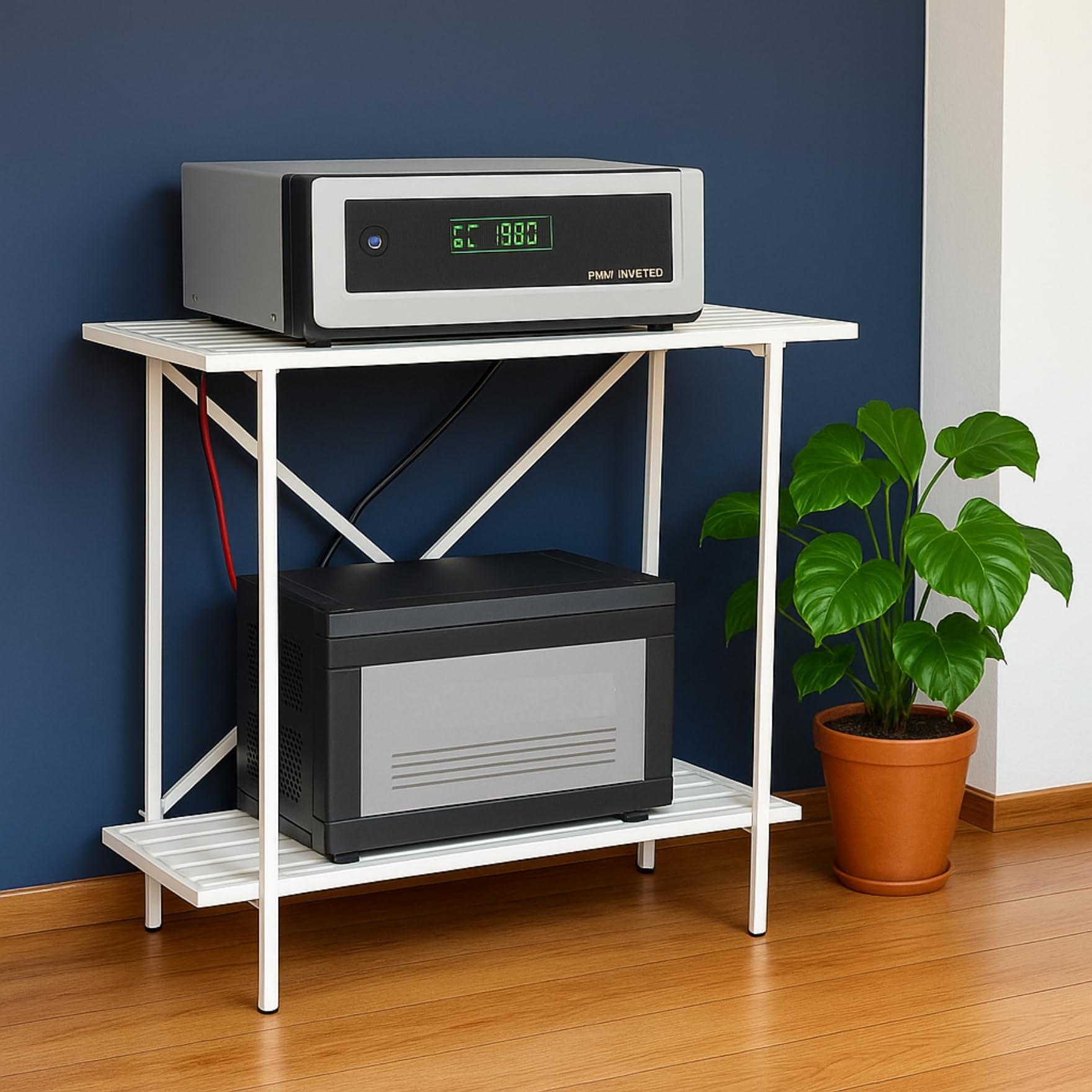ecofynd 2-Tier UPS Stand for Home and Office, Metal Inverter & Battery Stand, Heavy-Duty Holder for Industrial Use, Secure & Stable Single Battery Stand, Max Load 150KG, (White, IBS-PS041-WHT)-image-6