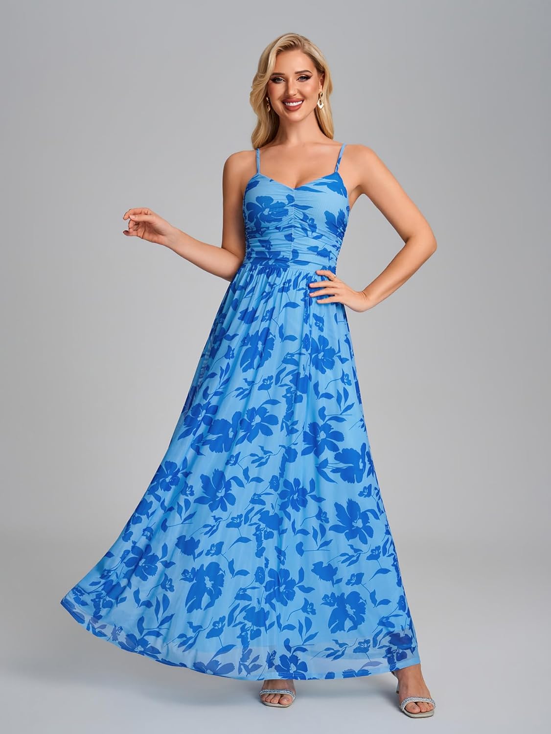 EYNMIN Floral Maxi Dress Spaghetti Strap Flowy A Line 2026 Spring Summer Wedding Guest Dresses for Women Long Sundress - Image 3