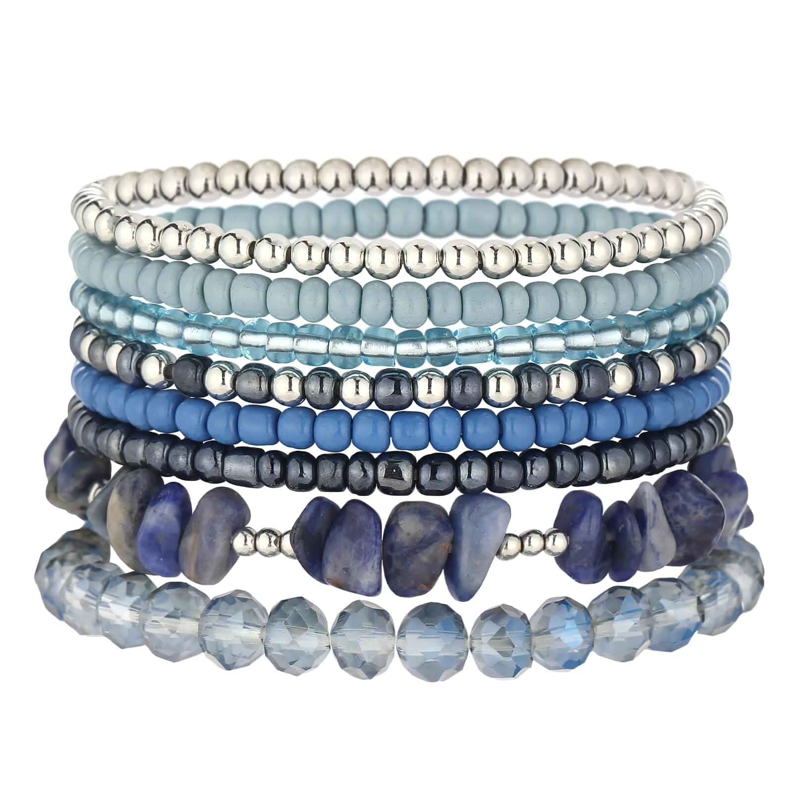 Noessla Boho Beaded Bracelets for Women Stackable Irregular Natural Stone Bead Stretch Bracelet Set 8PCS Costume Jewelry Gifts for Her