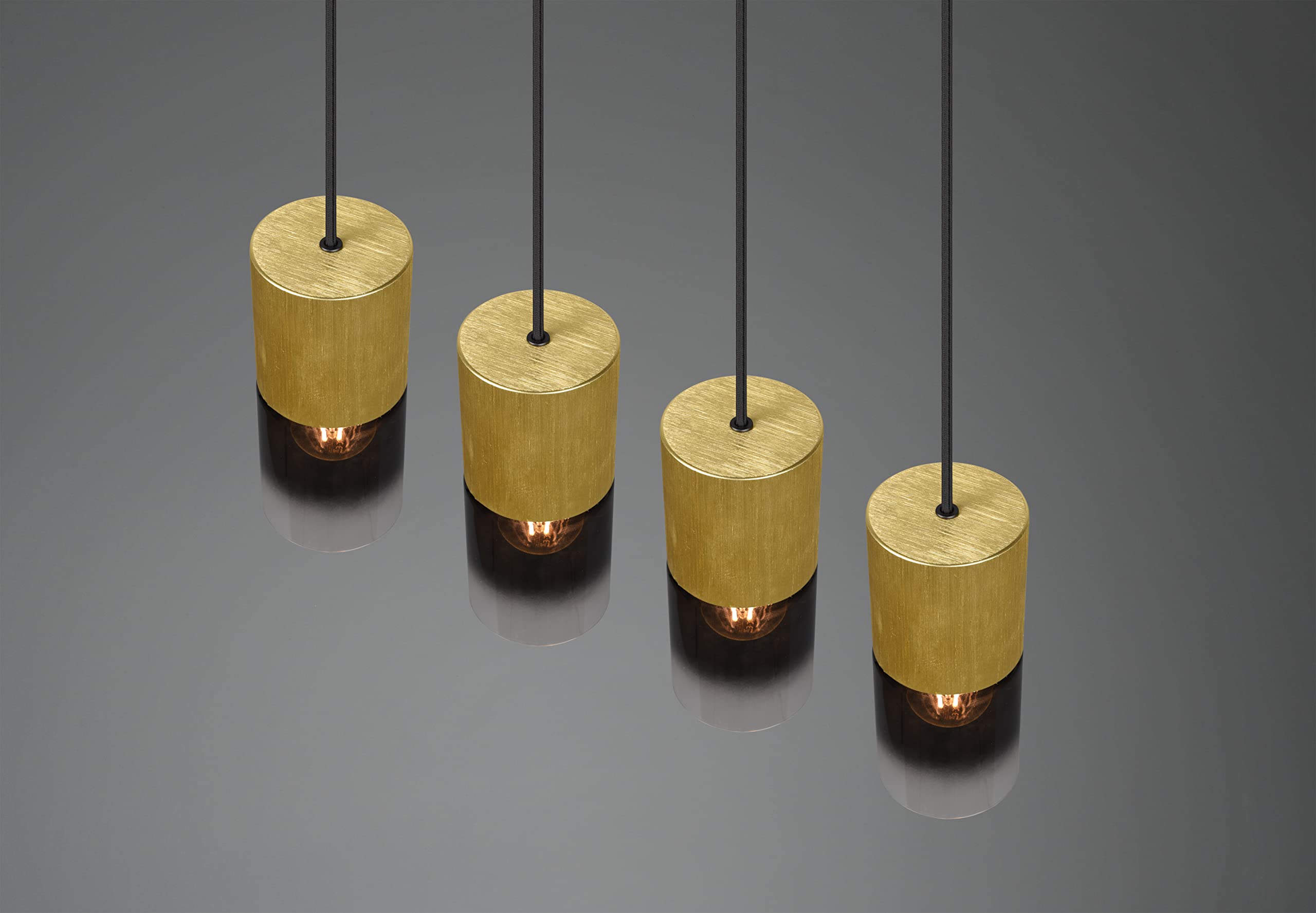 Trio Leuchten Pendelleuchte Robin 310600454, Metall Messing matt, Glas rauchfarbig, exklusiv 4x E27