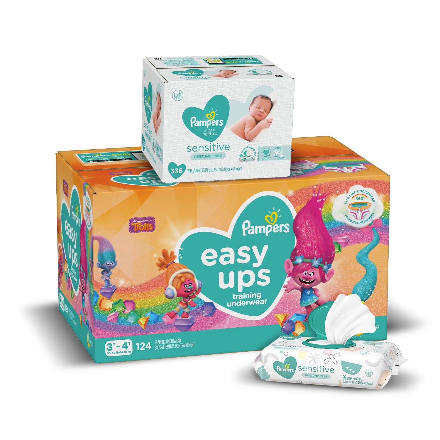 Pampers Easy Ups Training Pants Girls and Boys, Size 5 (3T-4T), 124 Count, ONE MONTH SUPPLY with Bab