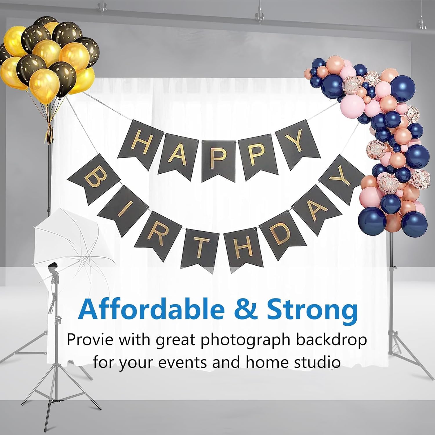 2,6 x 3 m Support de Fond Réglable, Professionnel pour Fond Studio Photo, avec Sac de Transport pour Photographie/Diffusion en Direct/Mariage