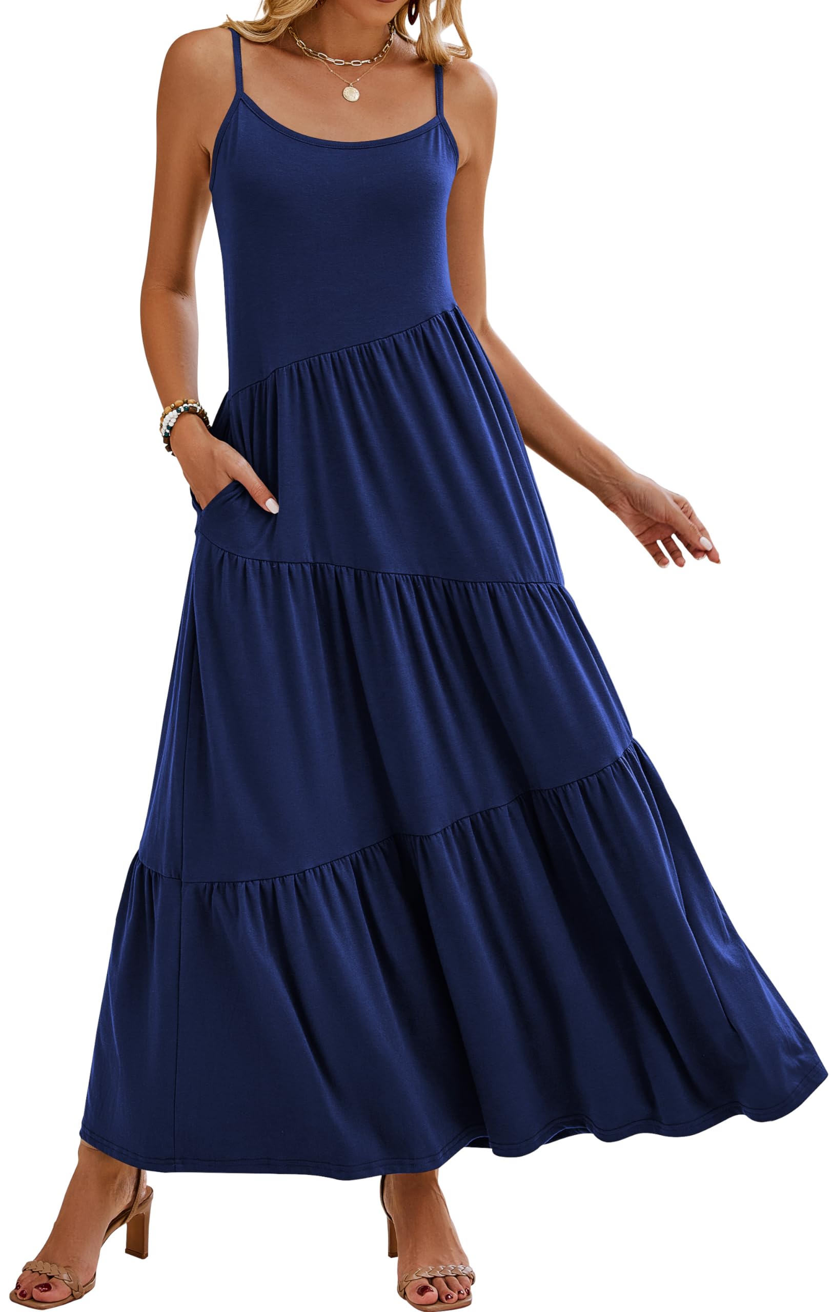 NaggooWomens Summer Sleeveless Maxi Dresses Casual Beach Spaghetti Strap Long Dress Sundresses