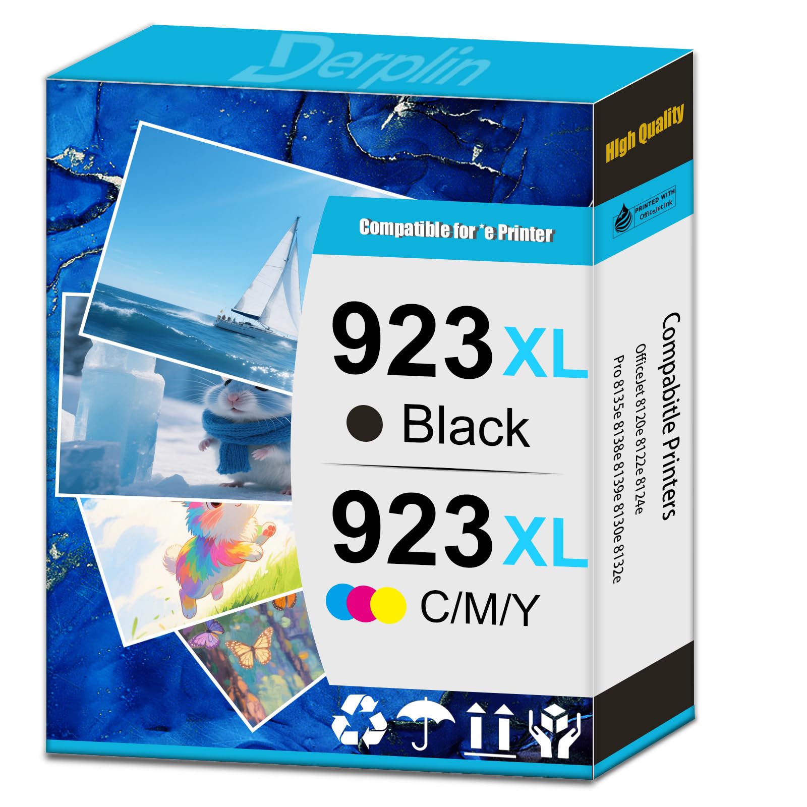 Derplin 923e 923XL HIgh Yield Ink Cartridge Use for OfficeJet Pro 8120e 8122e 8124e 8125e 8130e 8132e 8134e 8135e 8138e 8139e Printers（4 Pack）