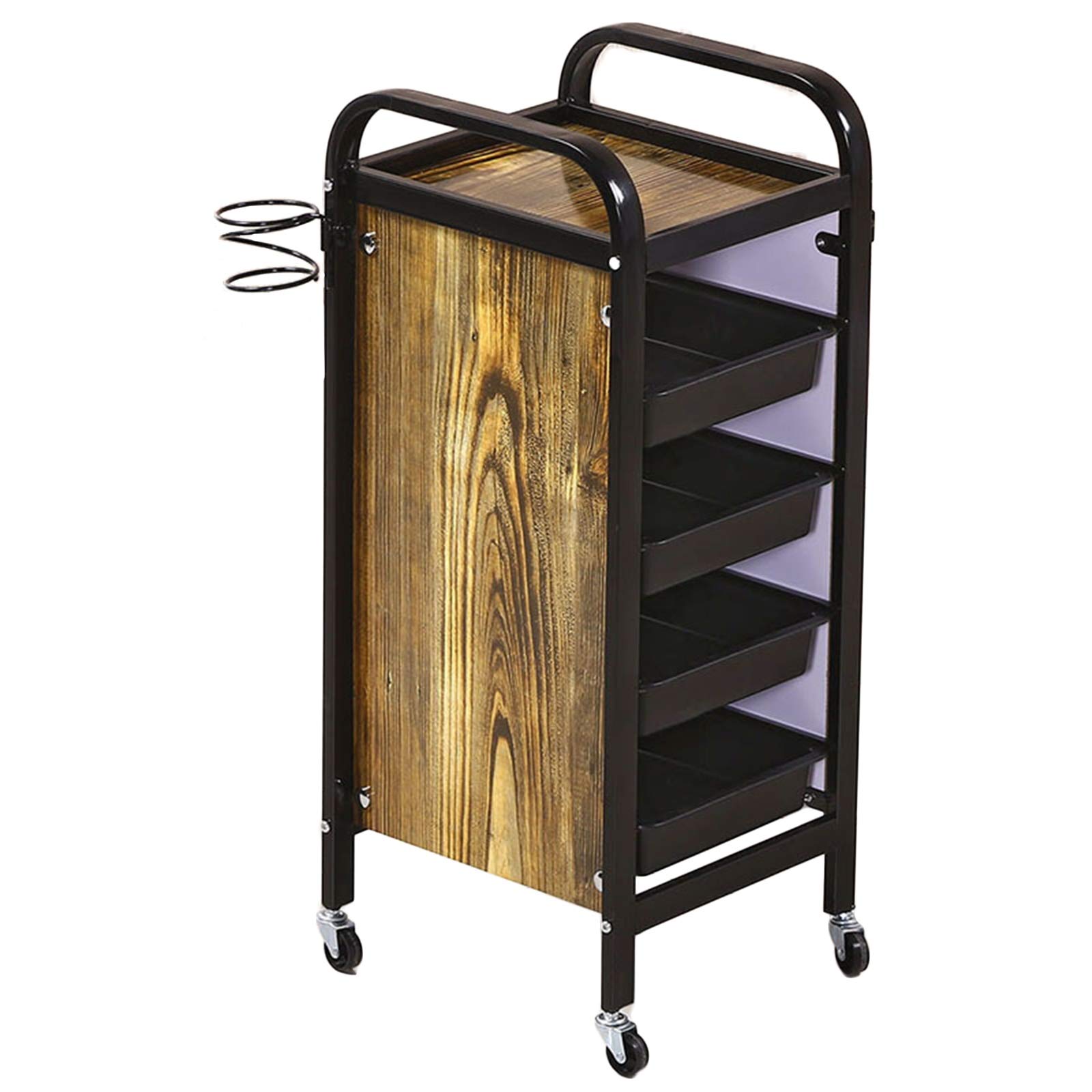 asdchZen Utility Cart Organizer Storage Trolley Service Cart Wood Pattern Trolley With Drawers & Rolling Wheels, Hairdressing Tool Holder For Stylist Hairdresser