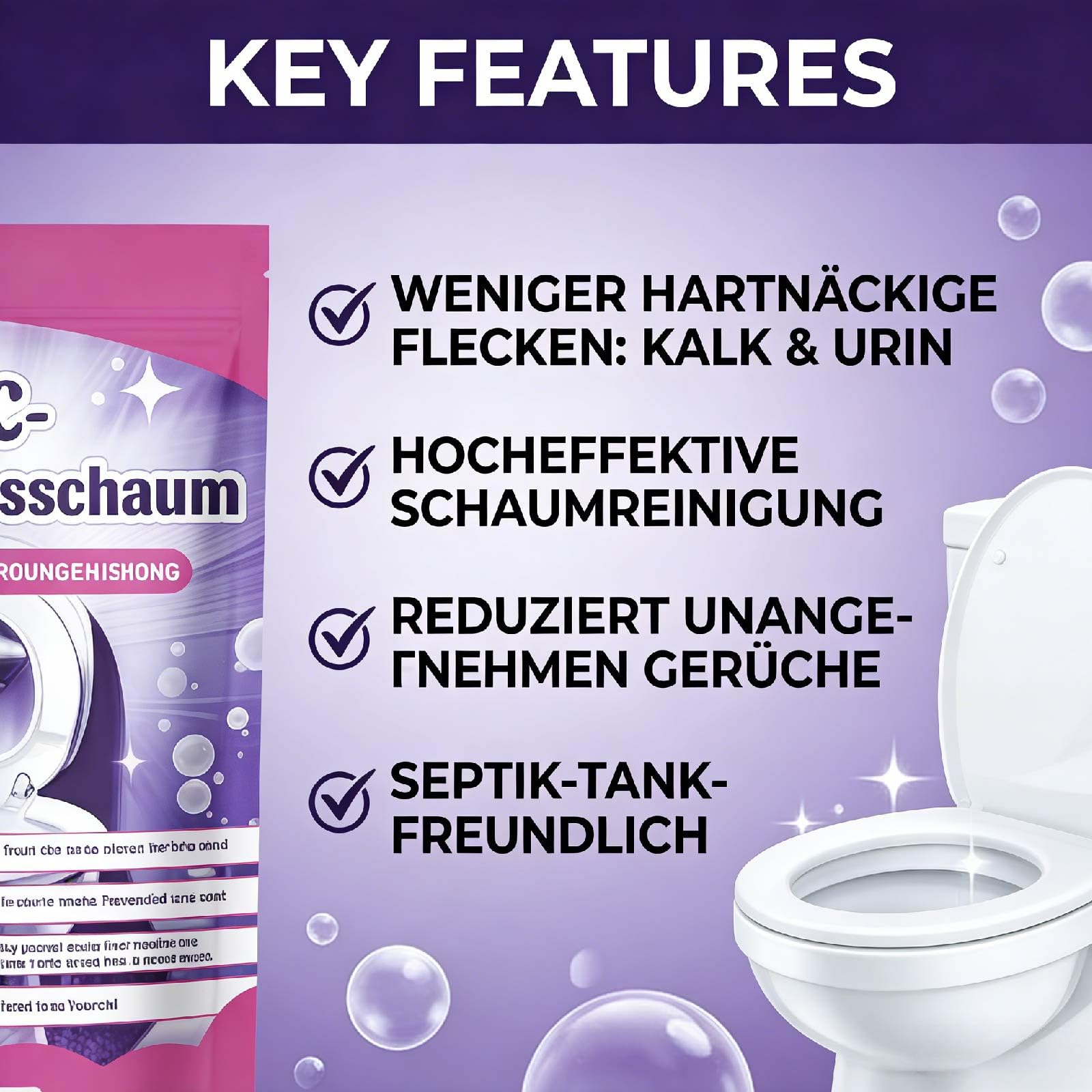 WC-Reiniger – Toilettenschaum Pulver, Toilet Cleaning Foam, Schäumender WC-Schaumreiniger für Toiletten, Ohne Aufwand (6PC-Abgesackt)