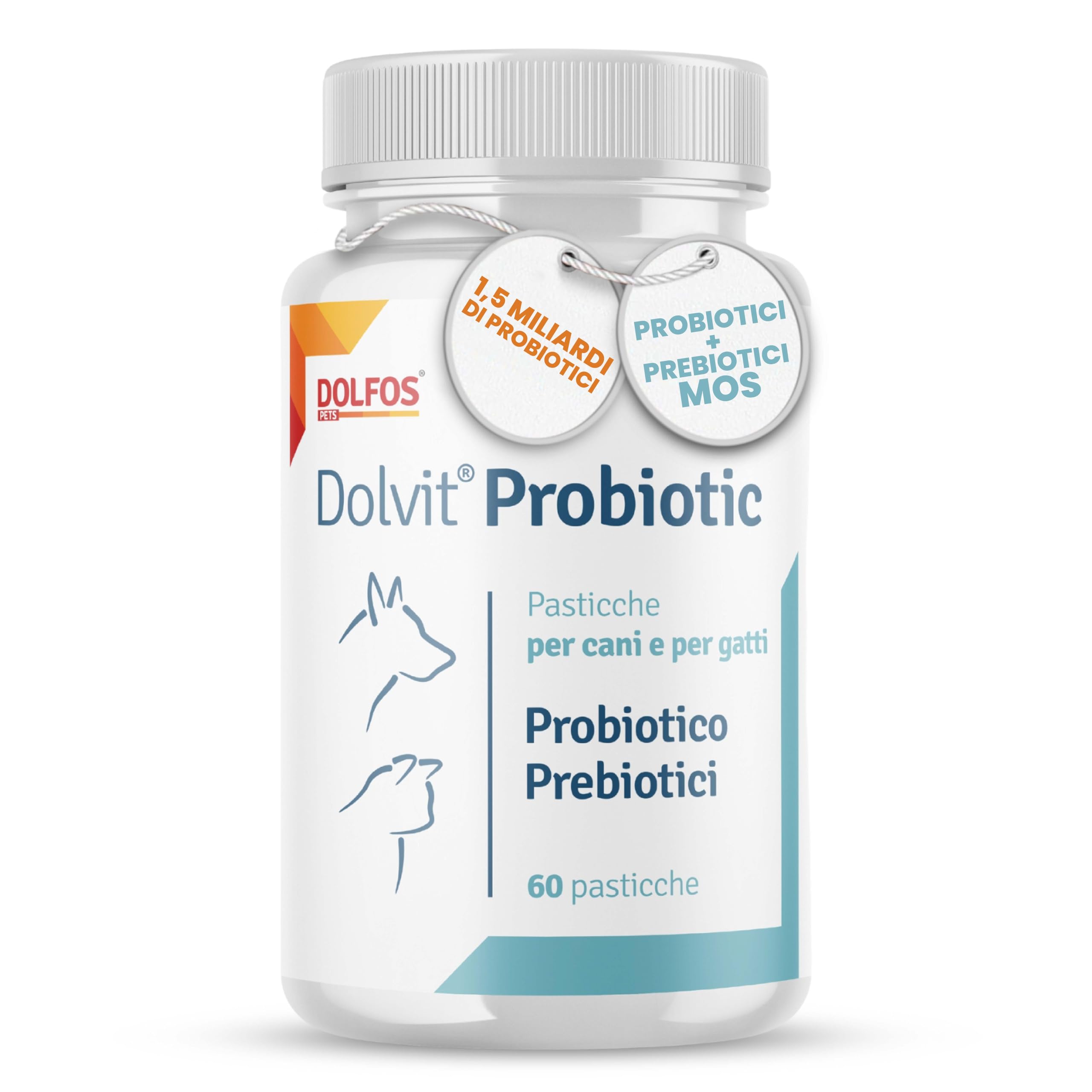 Dolvit Probiotici per Cani e Gatti 60 Cpr - Probiotico digestivo per cani e gatti, Flora Batterica, Sistema Immunitario - Diarrea Cane e Gatto - Dermatite Cane e Gatto - Allevia Prurito Cane e Gatto