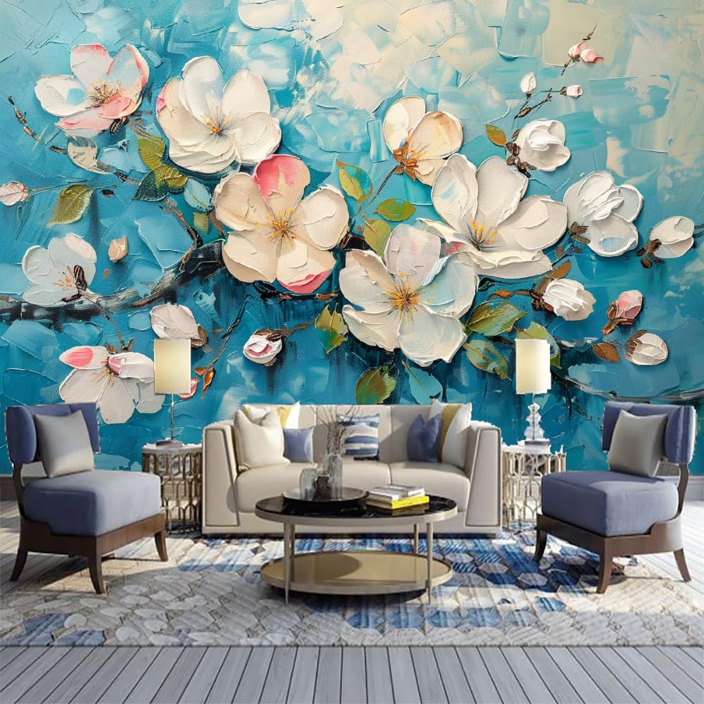 flower wall クリアポスター JBTOHS 3D Colorful Flowers Wall Murals, Oil Painting Plants Custom