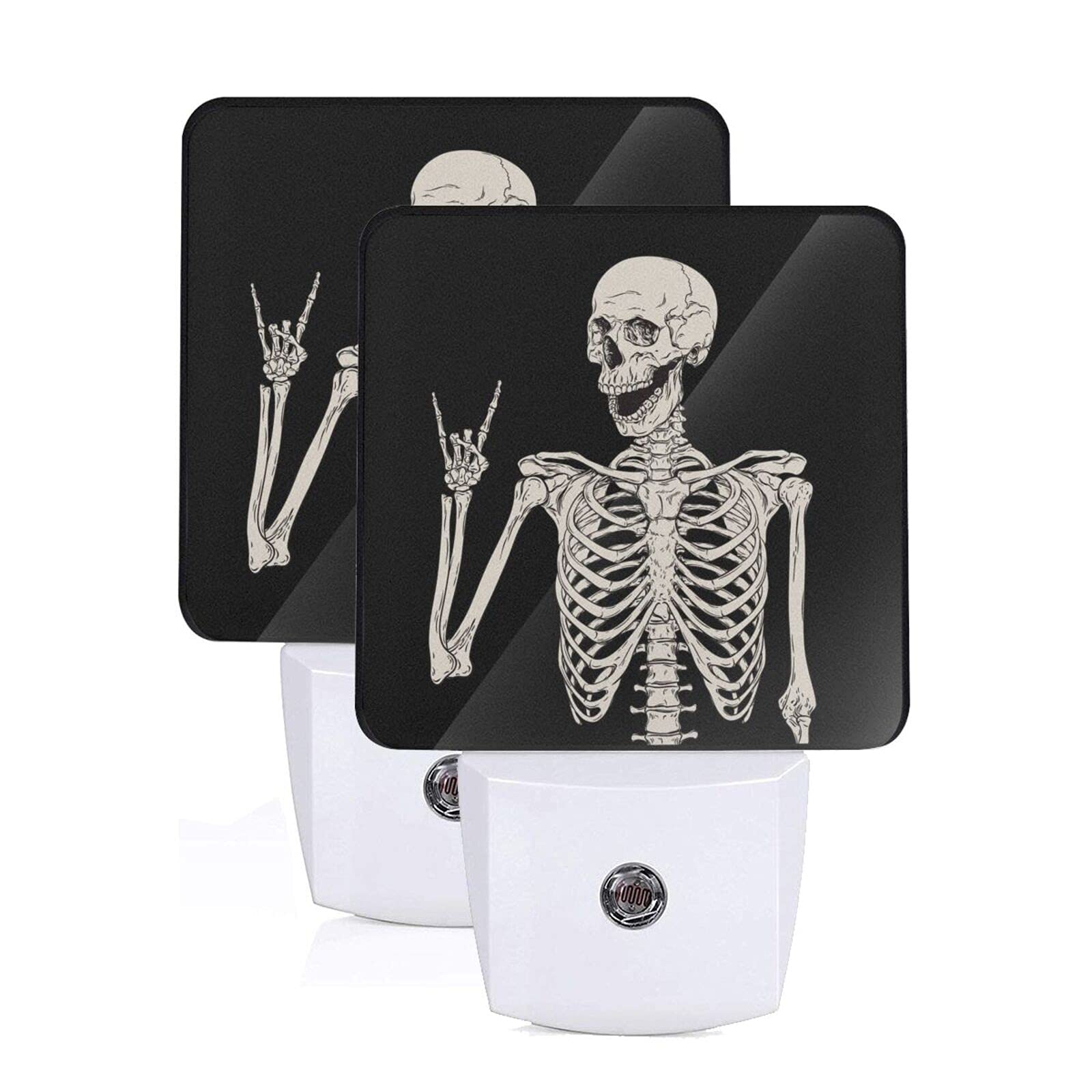 Skeleton Skull Boho Hippie Night Light Set of 2 Auto Sensor LED Dusk-to-Dawn Nightlights Plug-in Sensor Lamp for Bedroom Bathroom Kitchen Hallway Stairs Decorative
