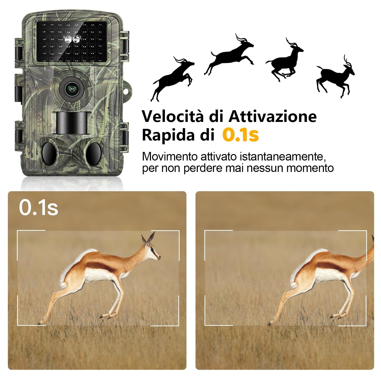 Fototrappola WiFi, 4K Fotocamera Caccia 60MP, 32GB Fototrappola Notturna con IR Visione 120 Fototrappole Infrarossi Invisibili Trappola di Sorveglianza con LCD 2.0" per Animali Movimento Attivato