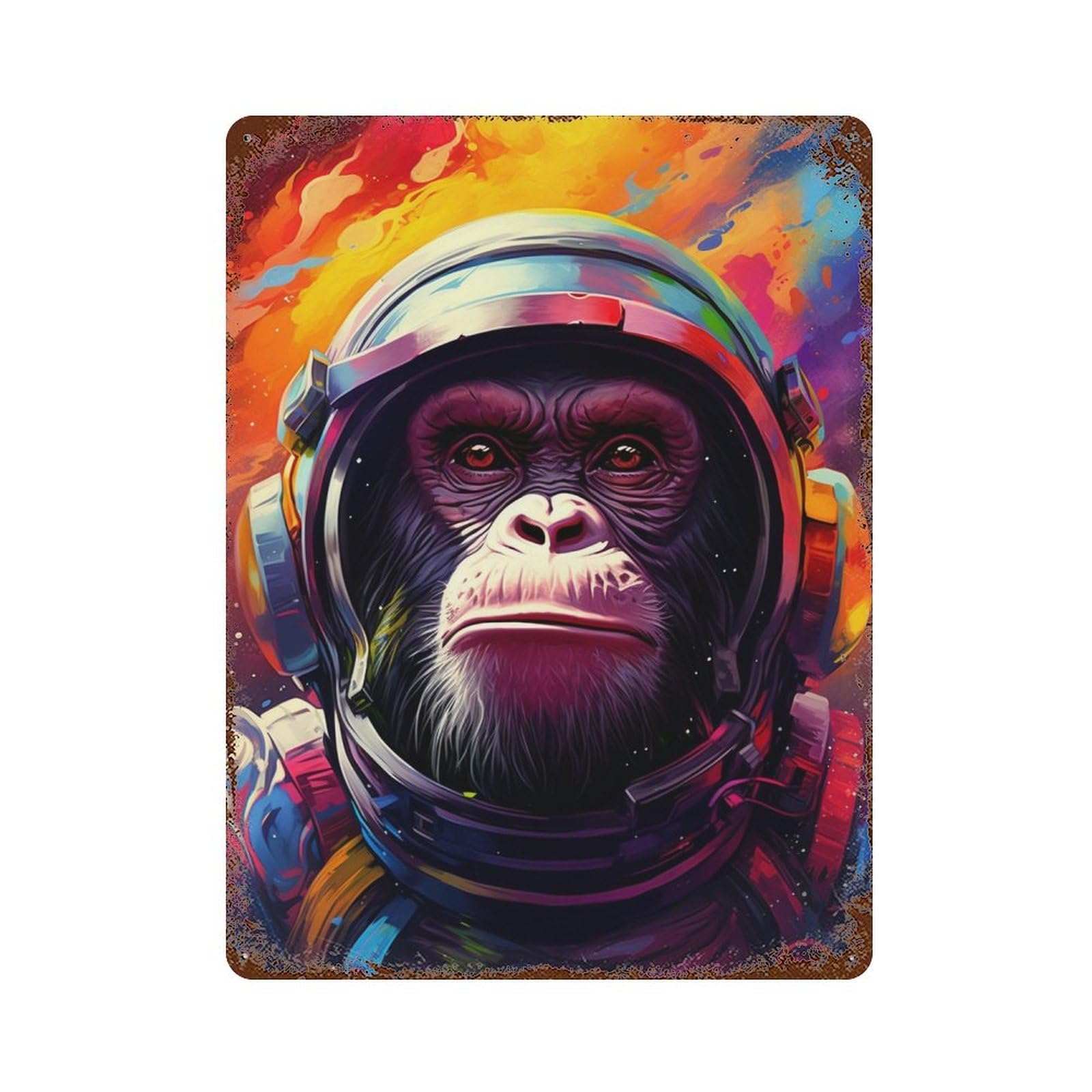 Ape Astronaut in Space Suit-2 Weathered Tin Sign 15.7"x11.8", Rustic Home Decor for Garage, Pub Or Kitchen