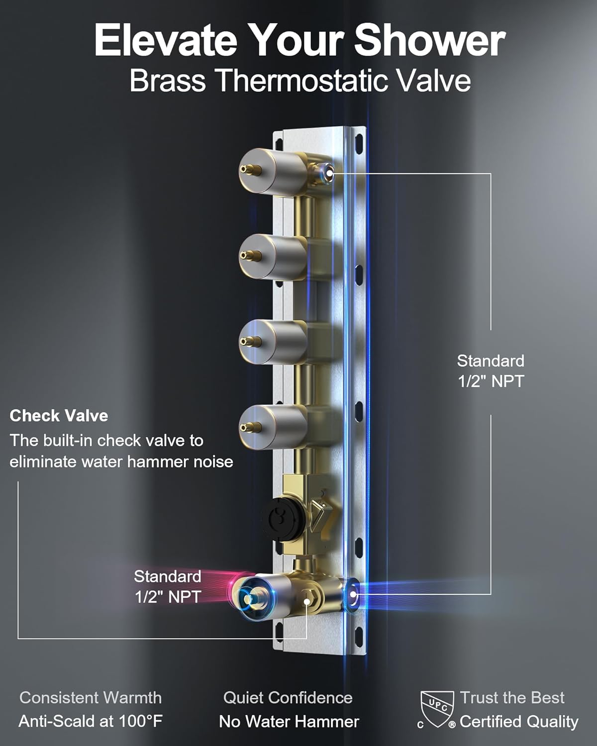 Thermostatic Shower System, 16 Inch Ceiling Waterfall Slide Bar Faucet Set with Handheld Sprayer & 64 LED Light, Brushed Nickel