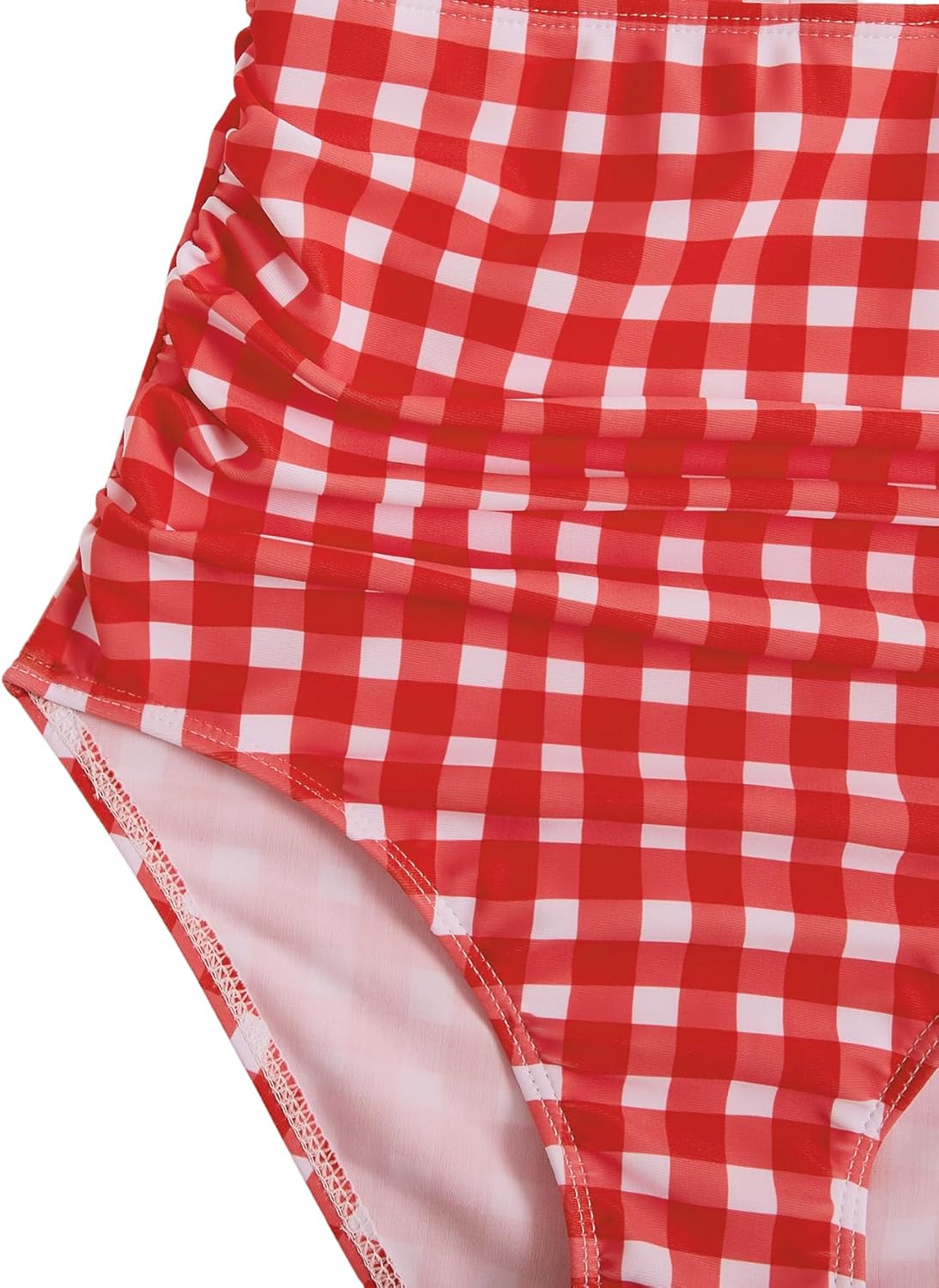 Floerns Girl's Gingham Print Ruched Cut Out Knot Front One Piece Swimsuit