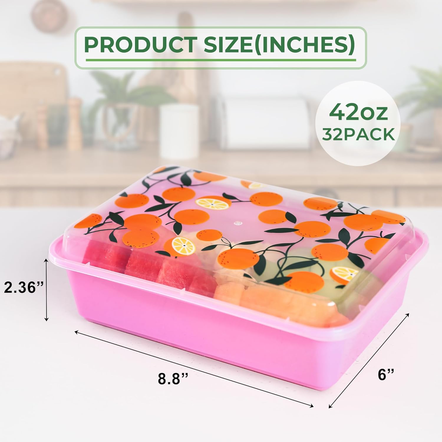 32 Pack 42 oz Meal Prep Containers, Reusable Plastic Food Prep Storage Containers with Printed Lids, Stackable, Leakproof, Microwave & Freezer & Dishwasher Safe,To Go Take Out Box, Orange - Image 3