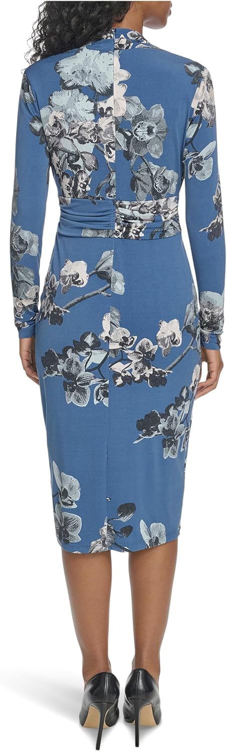 Calvin Klein Womens Long Sleeve Jersey Tie Waist Wrap Midi Dress - Image 3