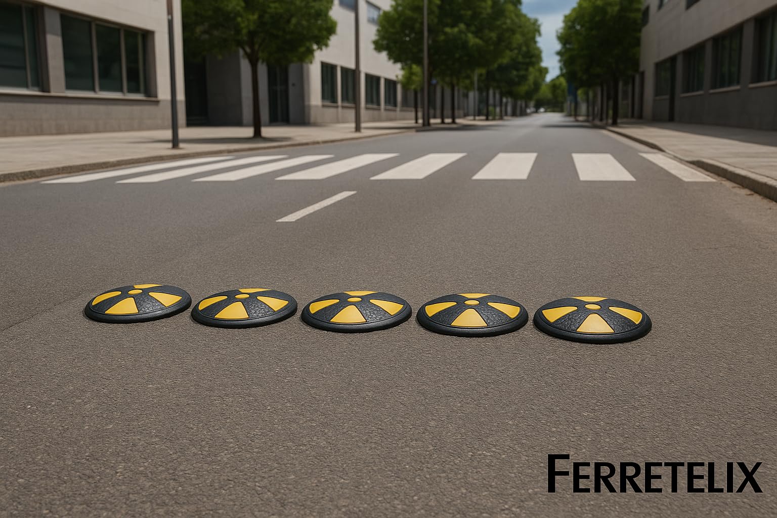 Ferretelix® Reductor de Velocidad Lenticular (6 piezas) – Ø 22 cm x 4 cm Alto + Tornillo y Taco