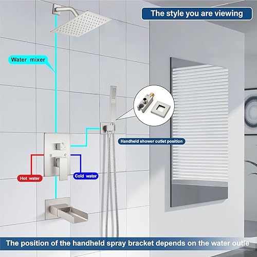 Miniatura 5 de Midanya Sistema de ducha de lluvia, juego de grifo de ducha para bañera, cabezal de ducha cuadrado de cascada con rociador de mano, boquilla de