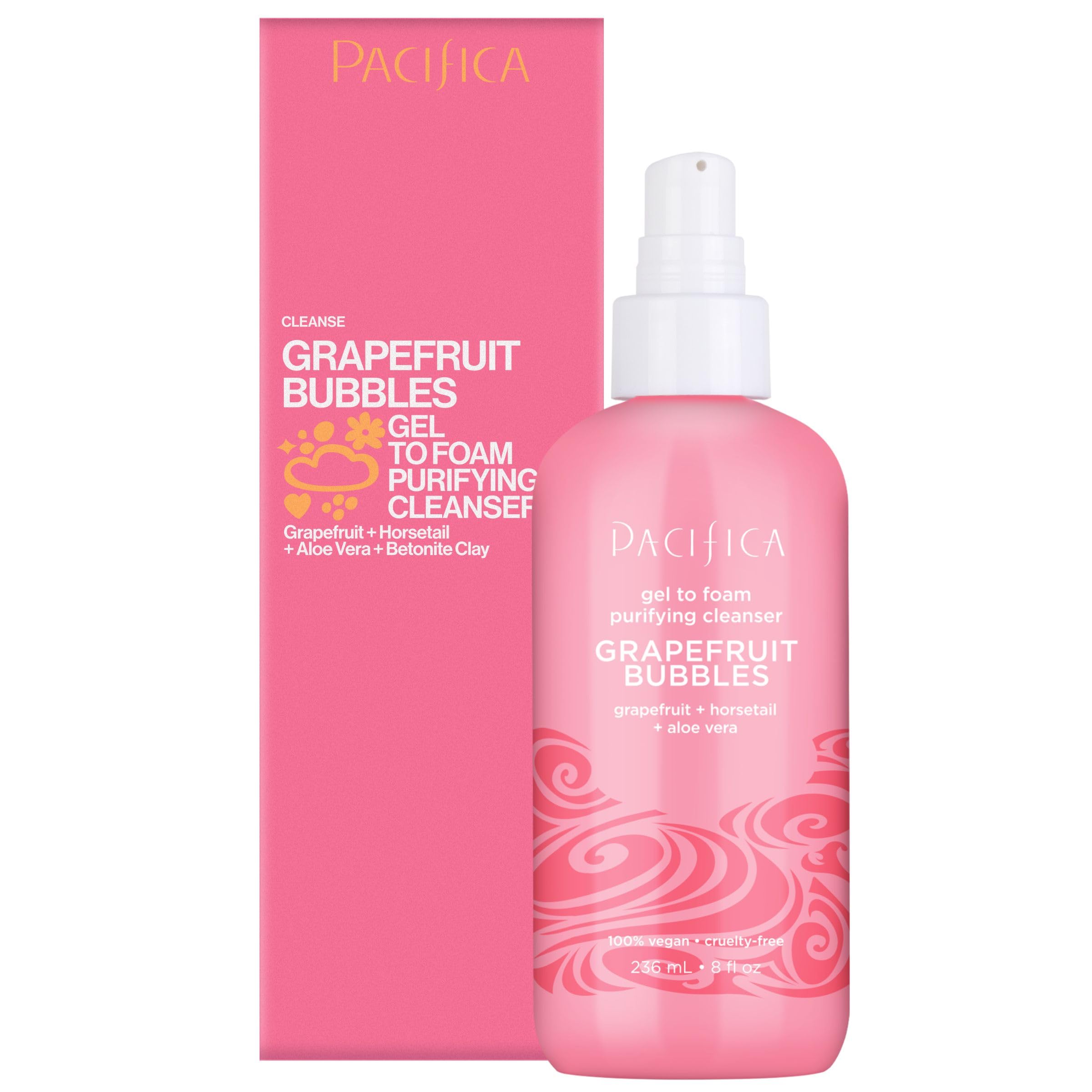 Pacifica Grapefruit Bubbles Gel-to-Foam Cleanser - Gentle Face Wash for Oily & Combination Skin, Helps Remove Excess Oil & Impurities, Helps Brighten,