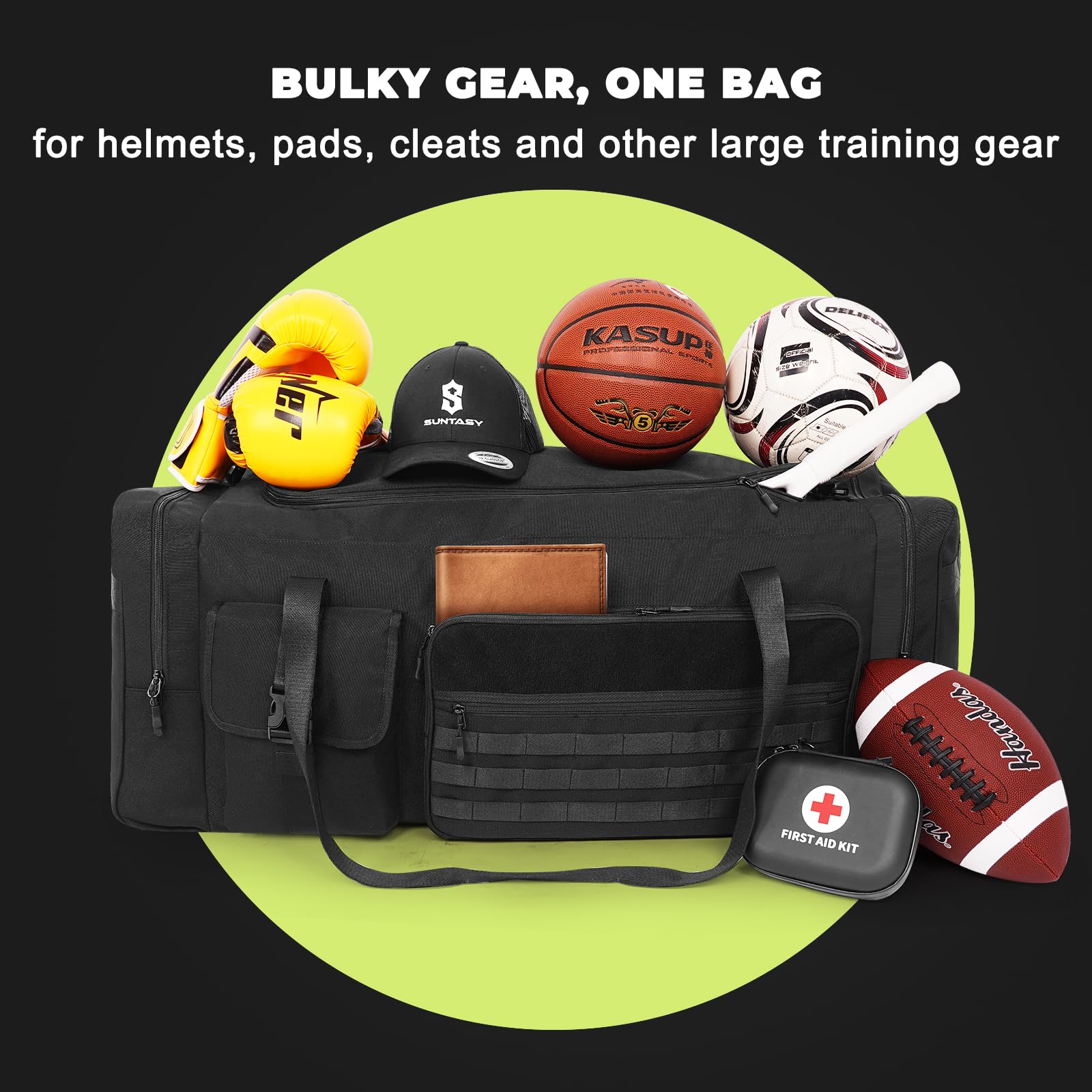Bolsa de lona de 130 L, extra grande de 36 pulgadas, resistente, para gimnasio y viajes, bolsa de equipo de gran tamaño para baloncesto, béisbol, hockey, fútbol, cascos y almohadillas, duradera,