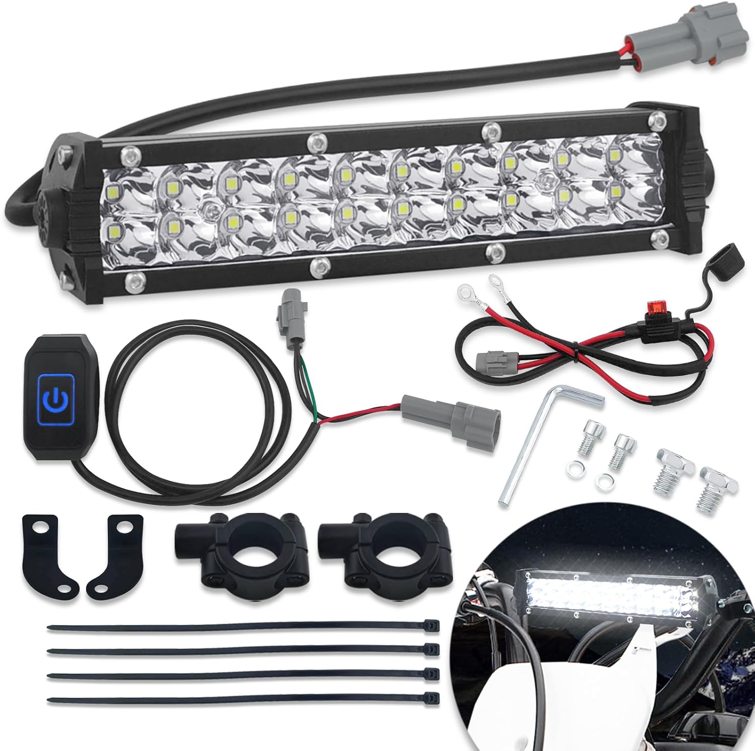 Dirt Bike Light Bar, 60W Universal Motocross Light Bar Kit with Switch and Bracket Fit Most 7/8”Handlebars for CRF110 CRF250R CRF450R