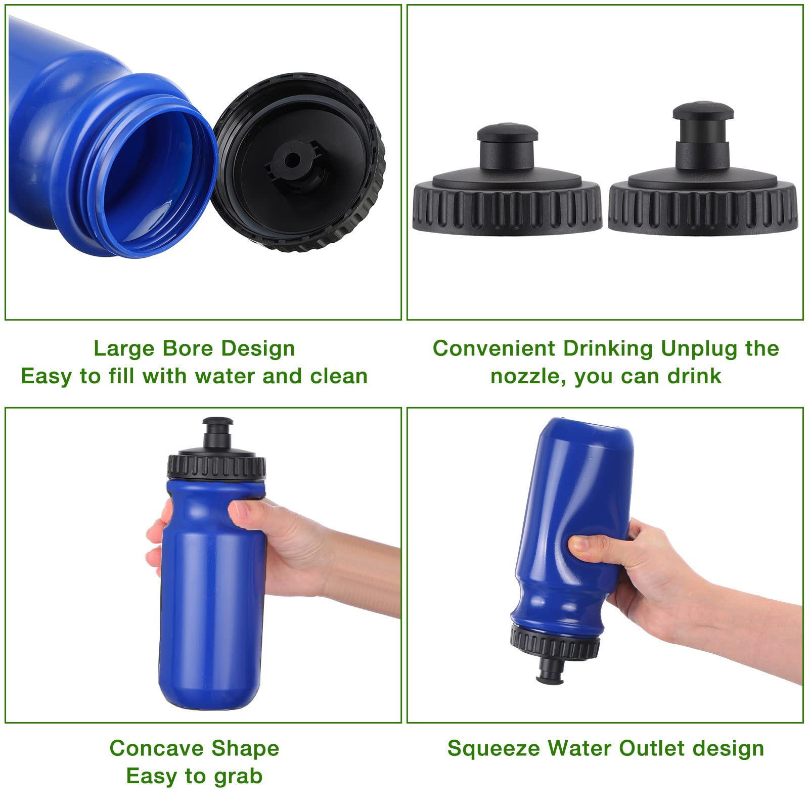 Confezione da 12 borracce sportive da 590 ml, con tappo facile da aprire/tirare, a prova di perdite, in plastica, senza BPA, per ciclismo, fitness, yoga, campeggio, allenamento all'aperto (blu)