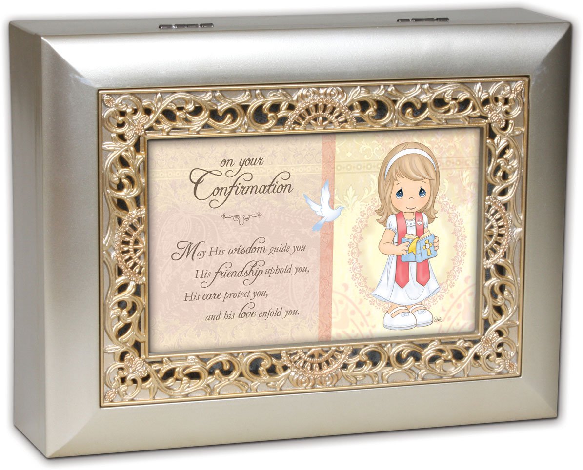 Cottage Garden Precious Moments Confirmation Girl Inspirational Champagne Silver Ornate Music Box Plays Friend in Jesus