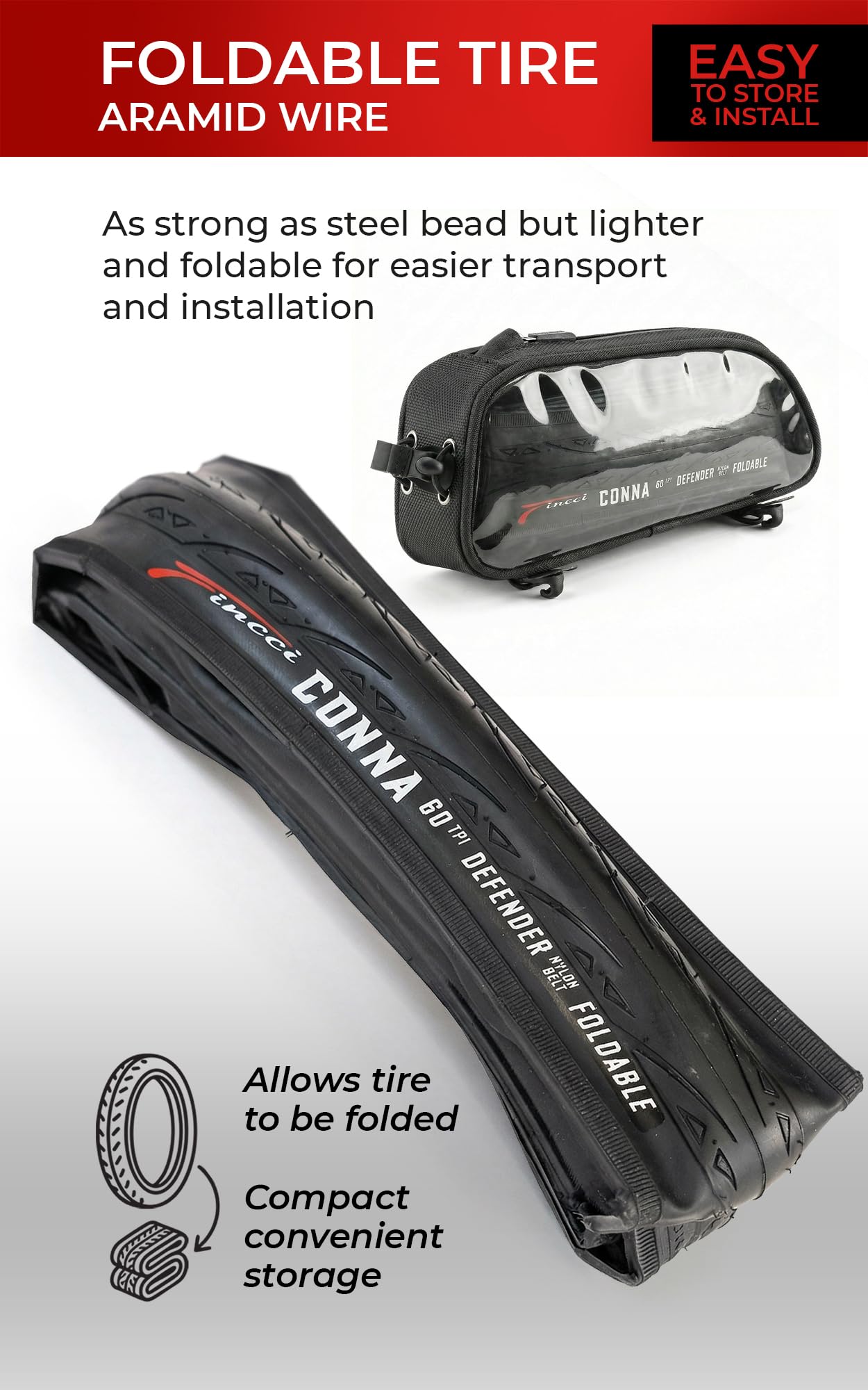 Fincci Pneus Vélo Route 700c x 25c - Paire Pliable Slick Tire 25-622 avec Protection Anti-Crevaison 1mm pour Home Trainer, Adulte & Route & Course Vélo, Tournée Bicyclette - 60 TPI - Un Paquet de 2