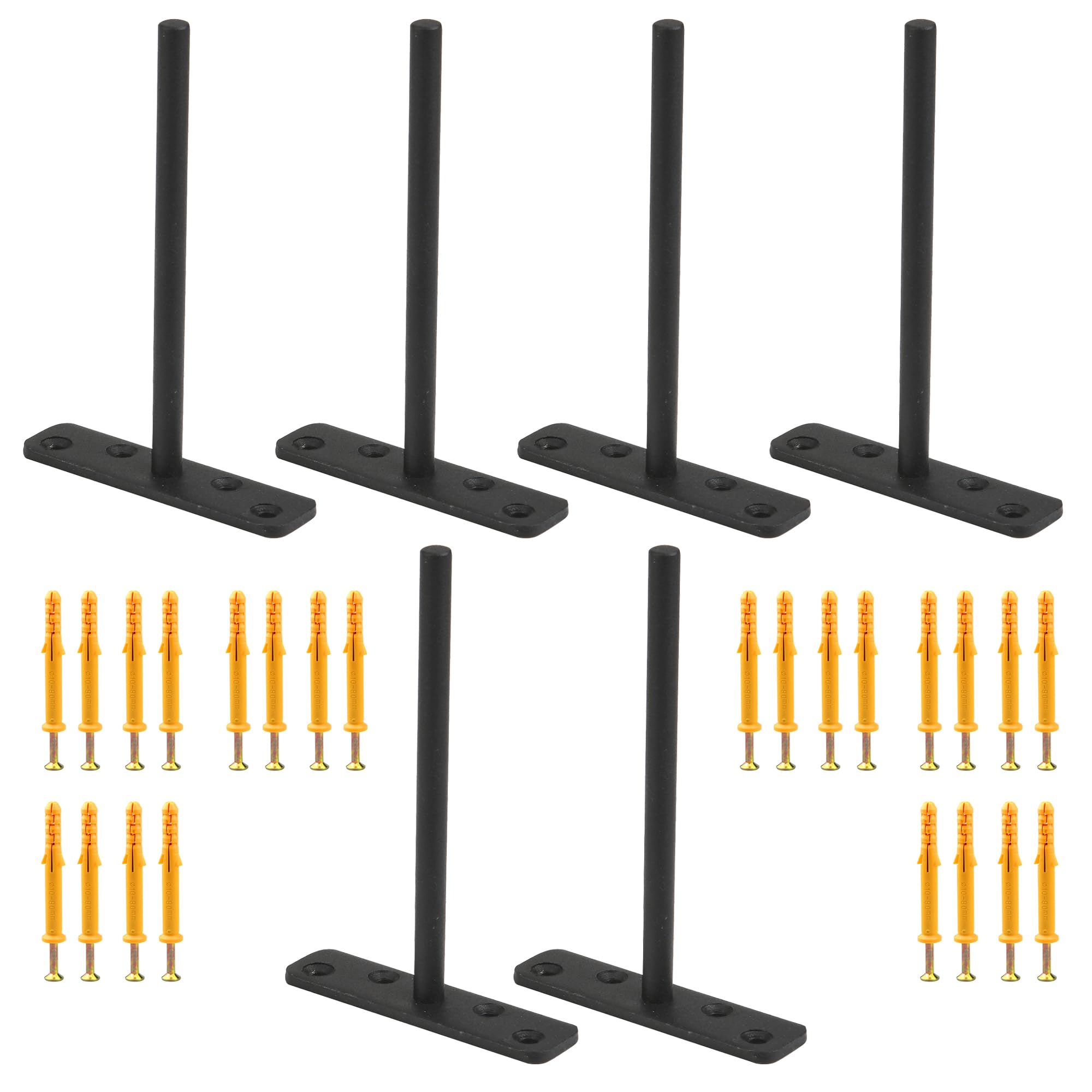 Highdecora Floating Shelf T Brackets Mounted Solid Steel Hidden Brackets For Wood Shelves 6Pcs With Screws & Plugs (Black150mm) from B&Q