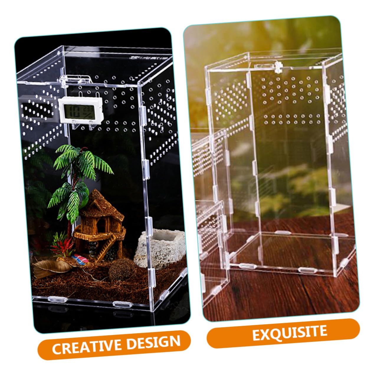SEWACC Transparenter Reptilien Haustierbehälter Acryl Terrarium Zuchtbox 15x15x25cm für Reptilien Amphibien Beobachtung