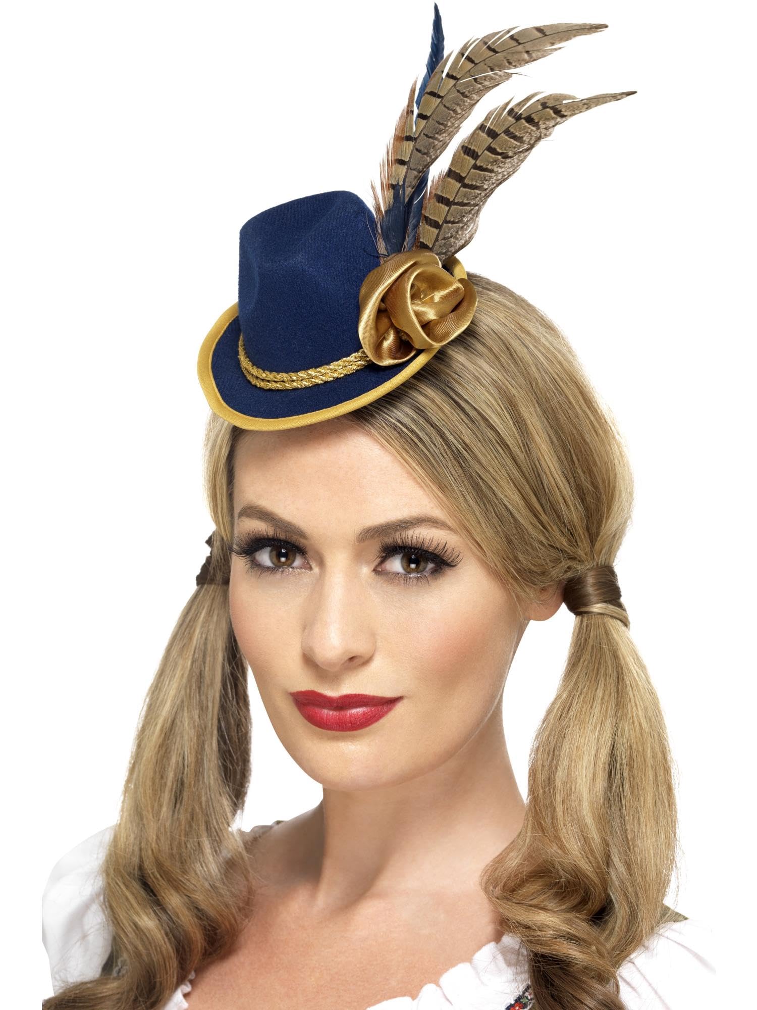 Smiffys Authentic Bavarian Festival Mini Hat, Blue with Feather, Oktoberfest Fancy Dress, Adult Dress Up Hats - Image 4