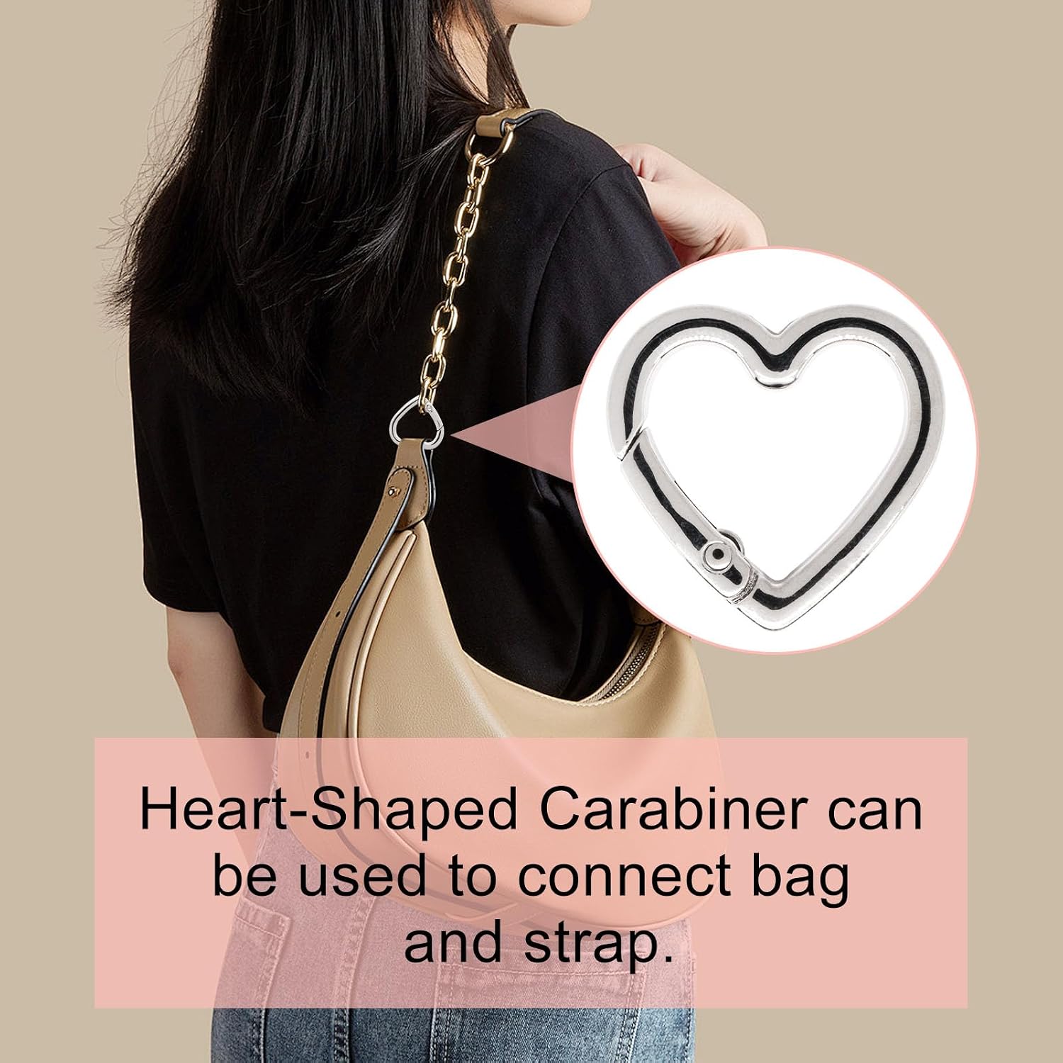 10PCS Heart Carabiner, Cute Heart Shaped Spring Hook Key Rings, Keychain Clip Dog Collar Clasp for Backpack Bag Purse DIY Accessories (Silver Large) image 5