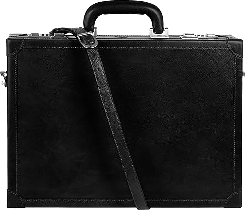 Time Resistance Funda de cuero para portátil de hasta 15 pulgadas - Maletín de cuero italiano de grano completo - Estuche rígido con cerradura
