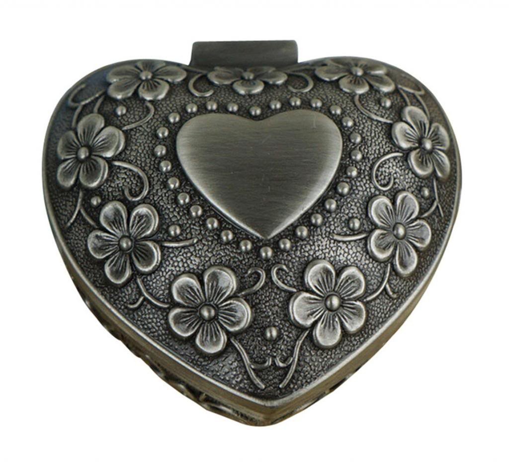 Infinite UInfinite U Luxury Small Heart 5 Leaf Clover Women Trinket Jewellery Box Antique Sliver-5 Options