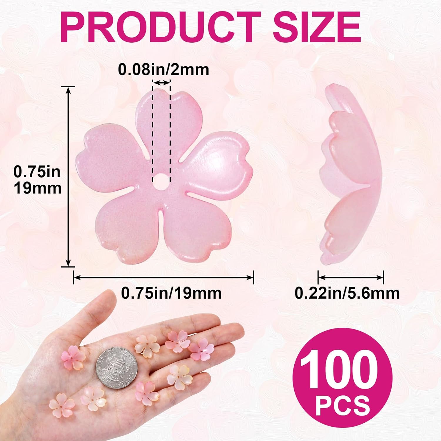 100 Pcs Gradient Cherry Flower Beads, Flower Beads for Jewelry Making, 5-Petal Acrylic Flowers Charms, Bead for Jewelry Making, Bracelets, Crafts (Pink) - Image 2