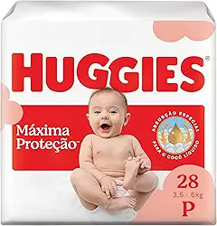 Fralda Descartável Huggies Máxima Proteção Tamanho P 28 unidades – Nova Supreme Care fralda aberta com absorção especial para cocô líquido e indicador de troca. (embalagem pode variar)